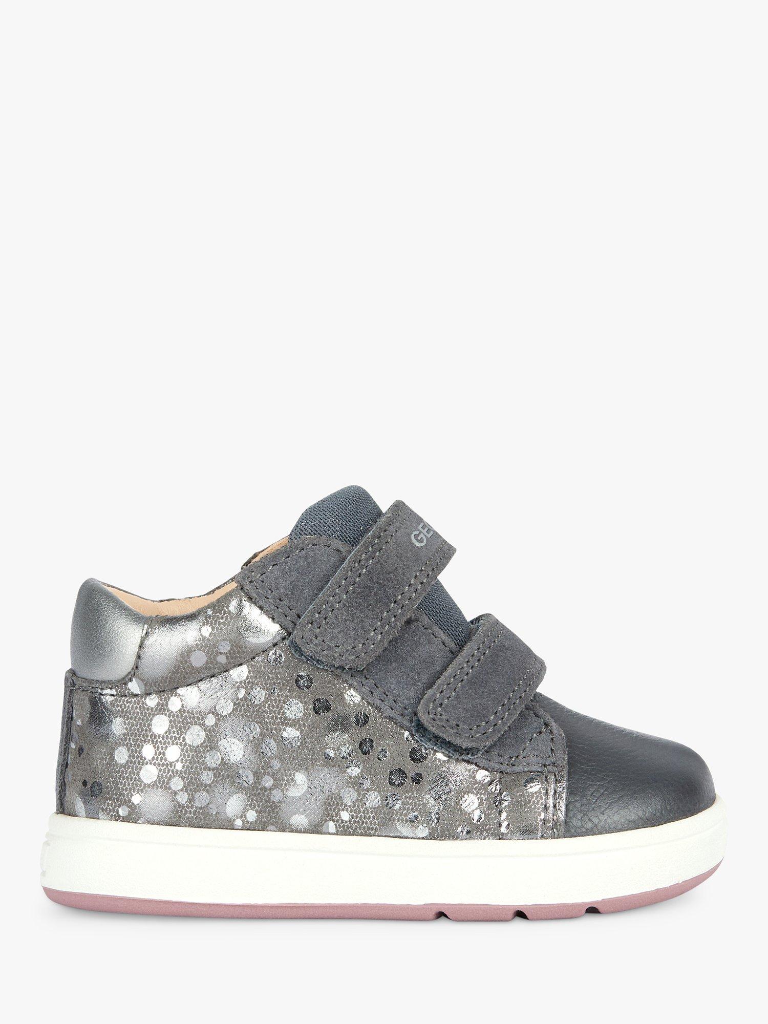 Geox Kids' Biglia Riptape Pre-Walker Trainers, Dk Grey/Dk Silver