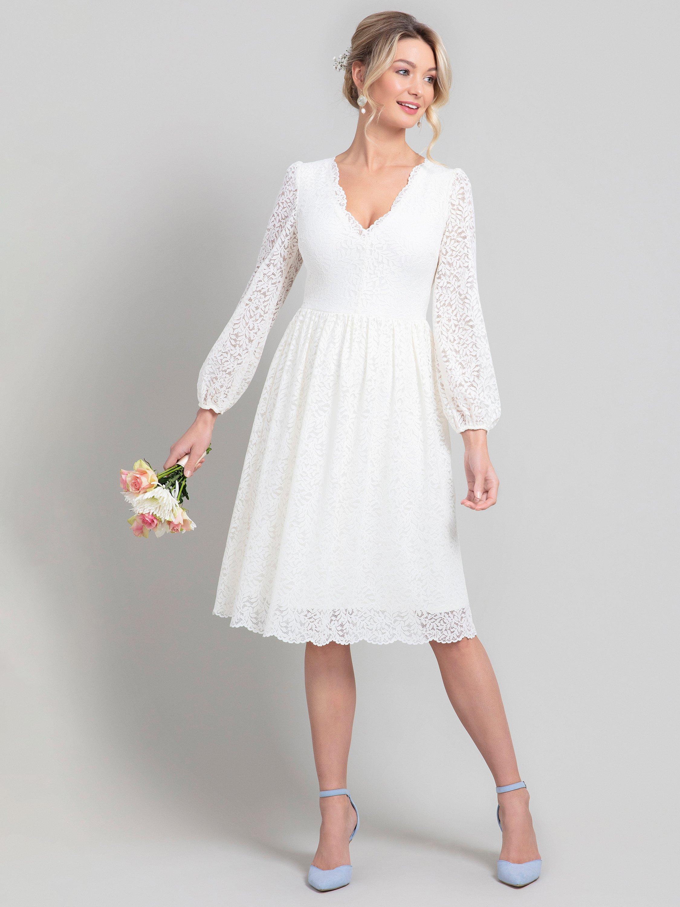 Product image 2 of 8, which shows Alie Street Lauren Lace Wedding Dress, Ivory, 14-16