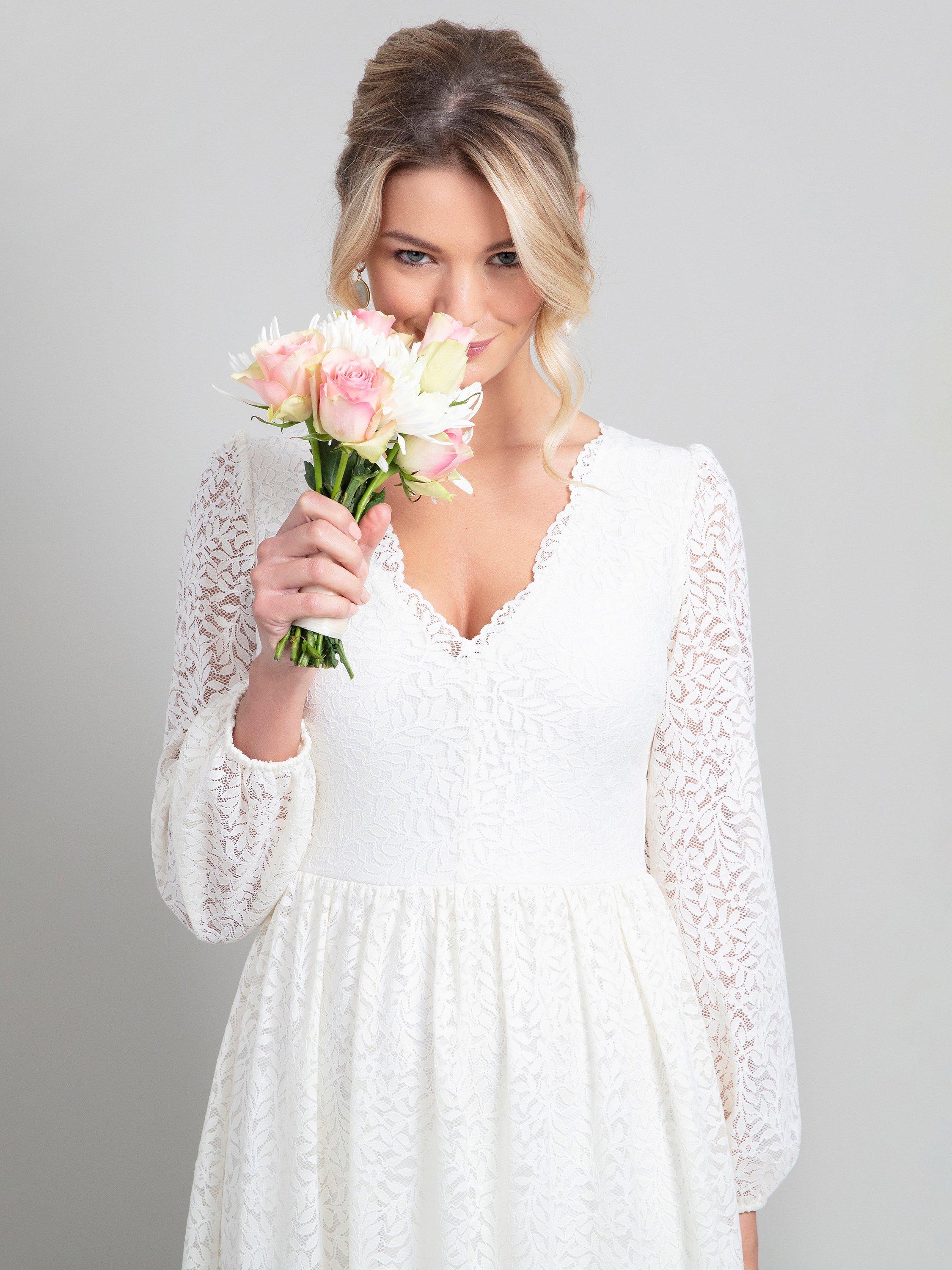 Product image 8 of 8, which shows Alie Street Lauren Lace Wedding Dress, Ivory, 14-16