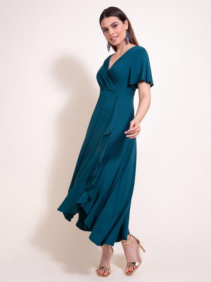Alie Street Plain Waterfall Dress, Pine Green, Pine Green