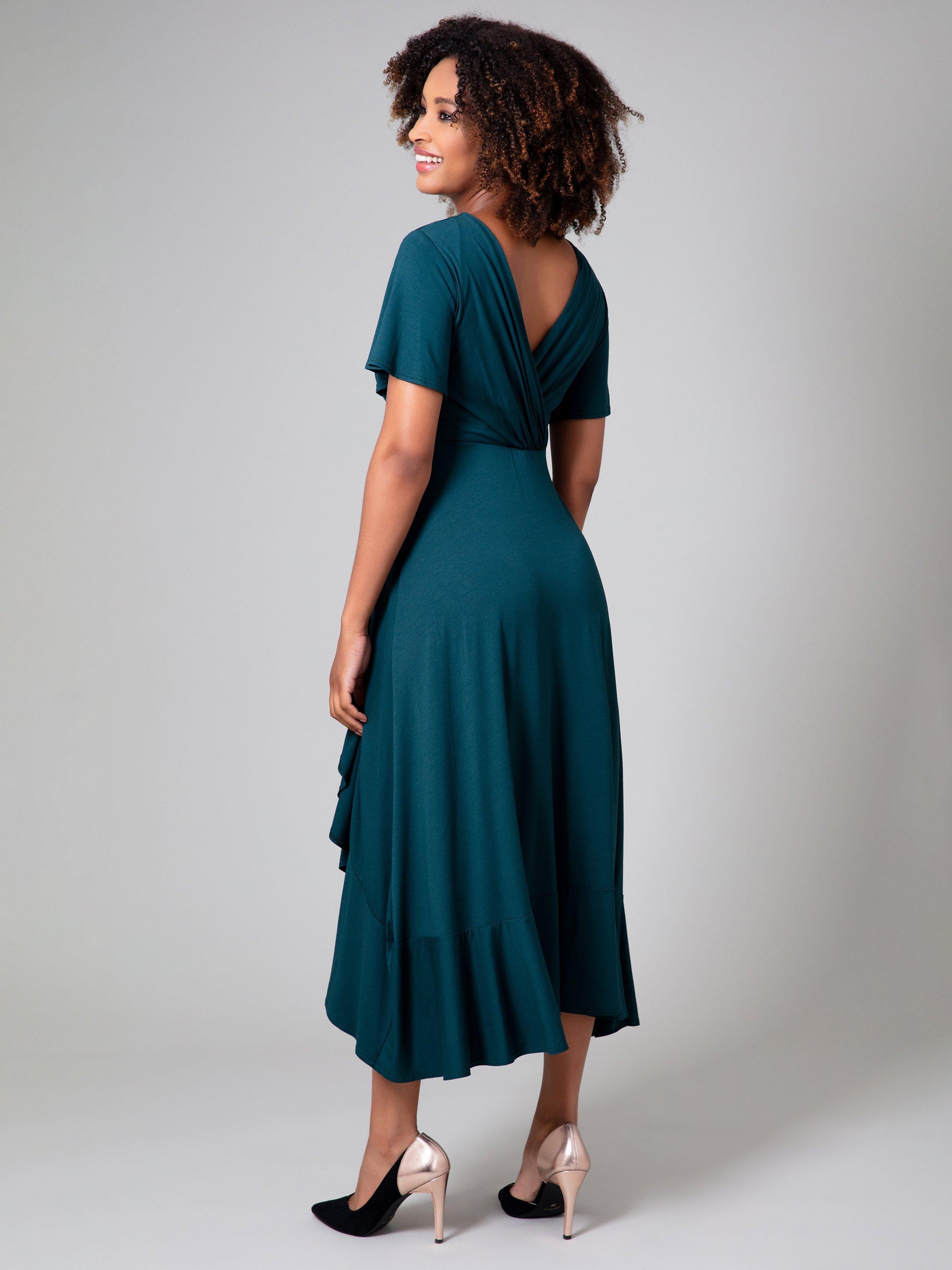 Product image 5 of 9, which shows Alie Street Plain Waterfall Dress, Pine Green, 8-10