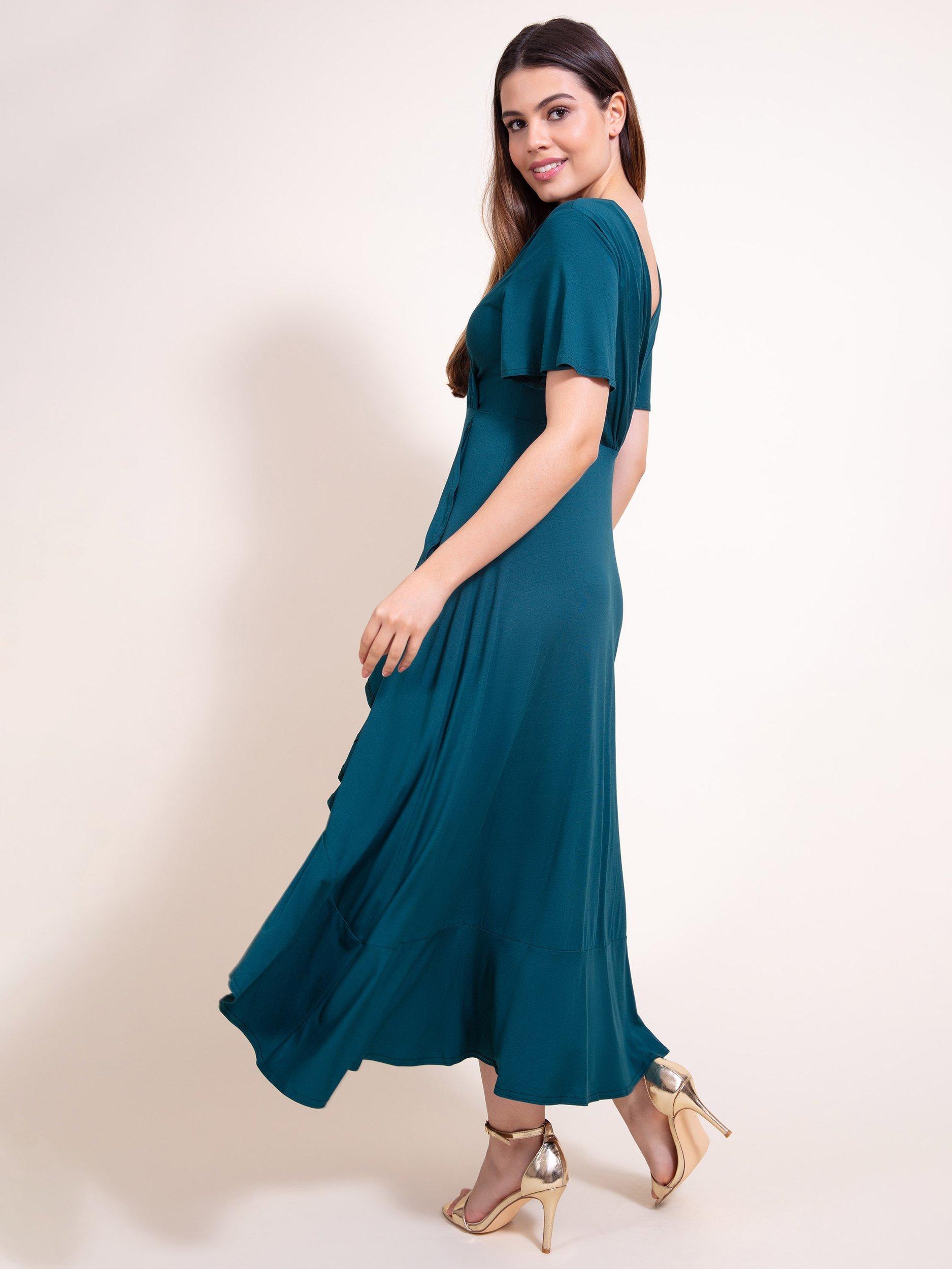 Product image 6 of 9, which shows Alie Street Plain Waterfall Dress, Pine Green, 8-10