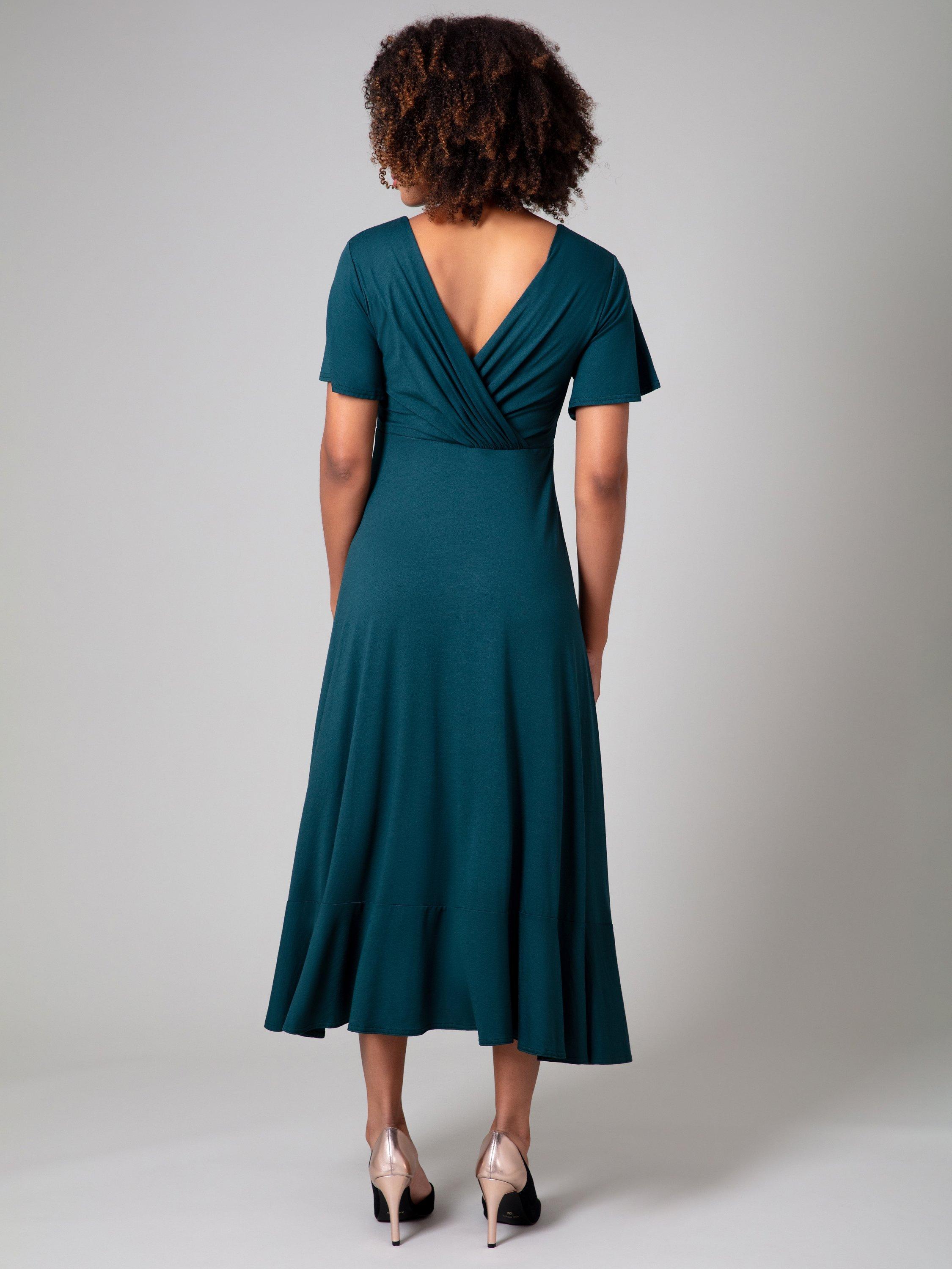 Product image 7 of 9, which shows Alie Street Plain Waterfall Dress, Pine Green, 8-10