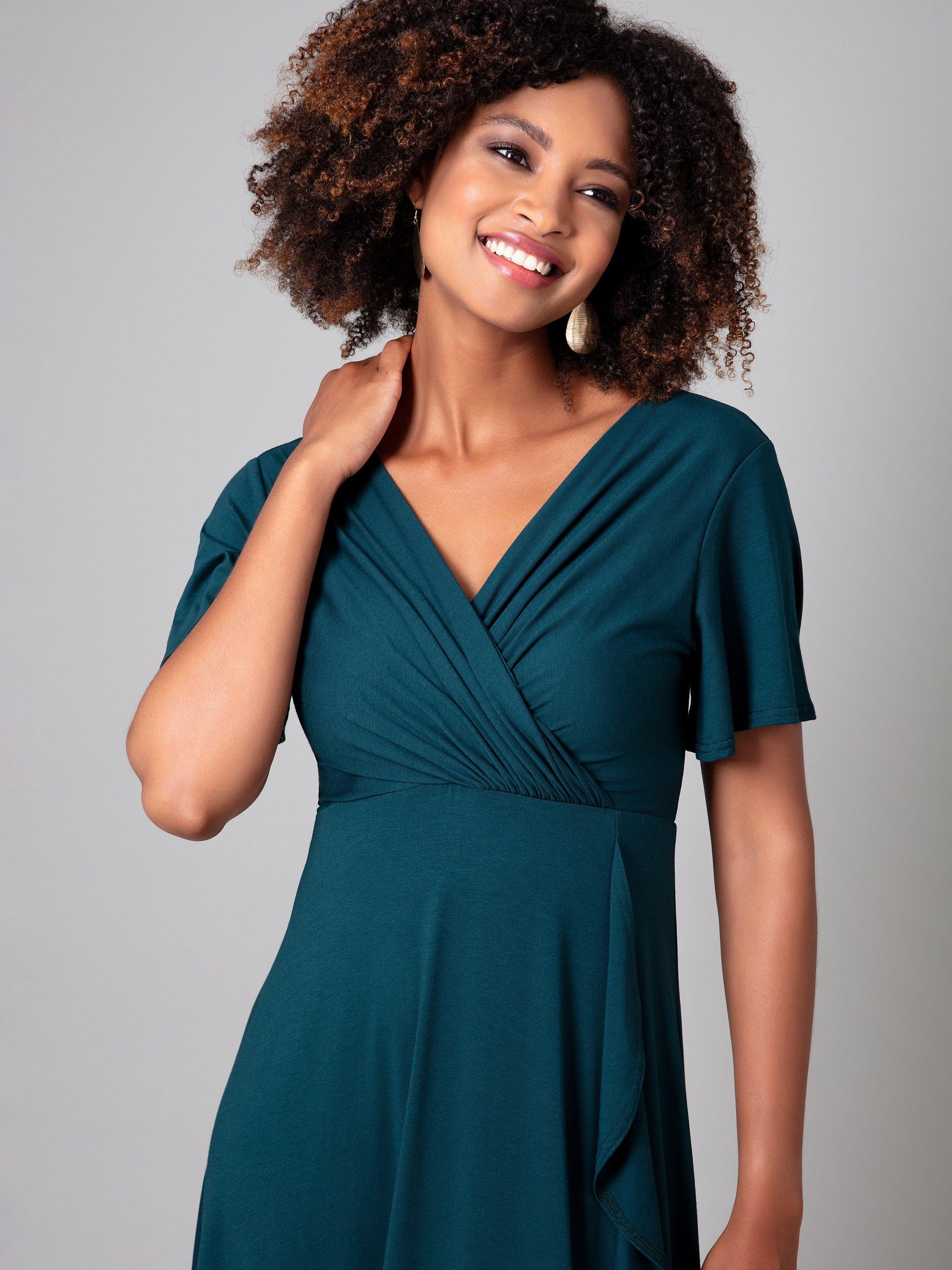 Product image 8 of 9, which shows Alie Street Plain Waterfall Dress, Pine Green, 8-10