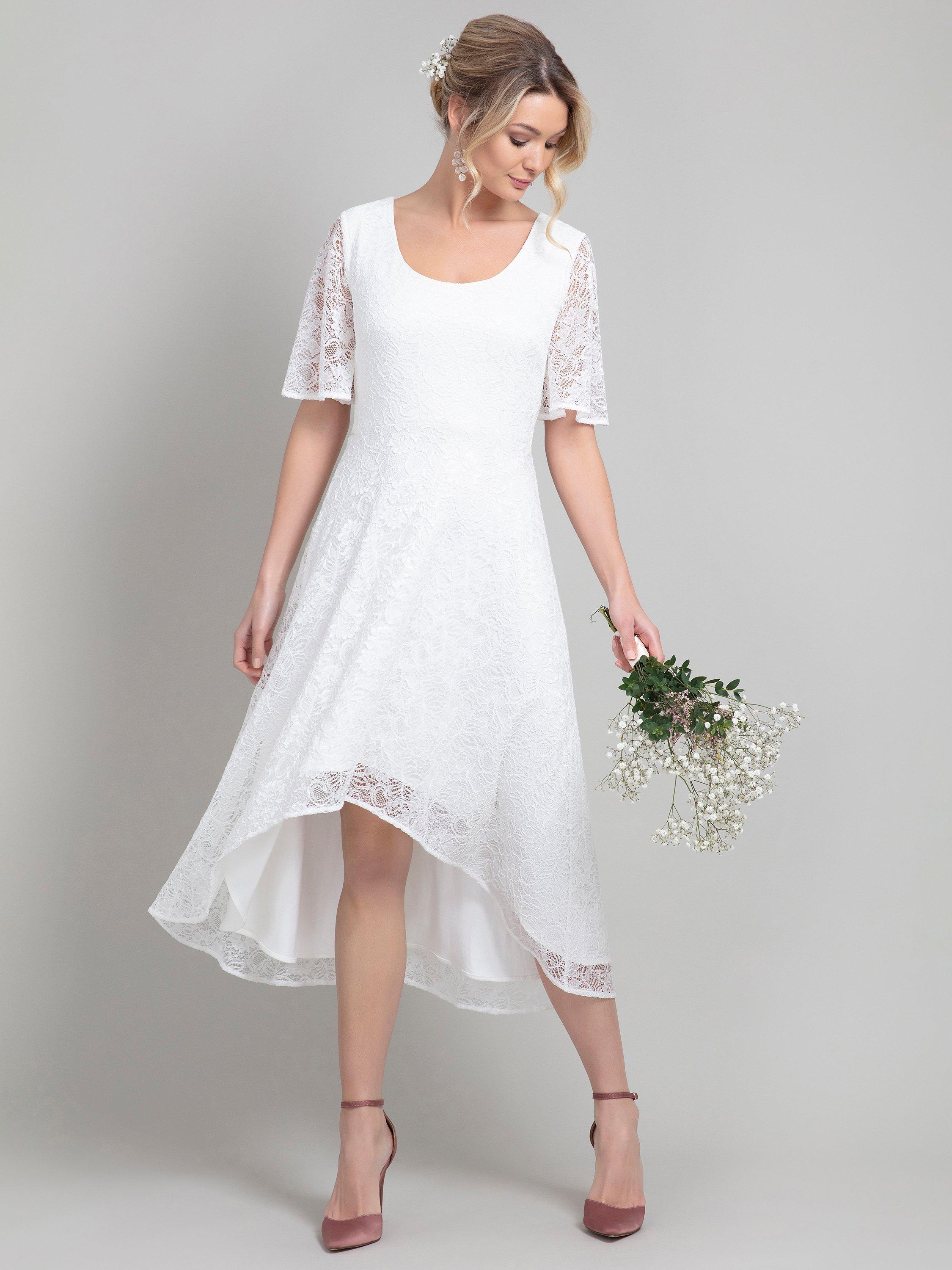 Product image 1 of 7, which shows Alie Street Eliza Asymmetric Wedding Dress, Ivory, 12-14