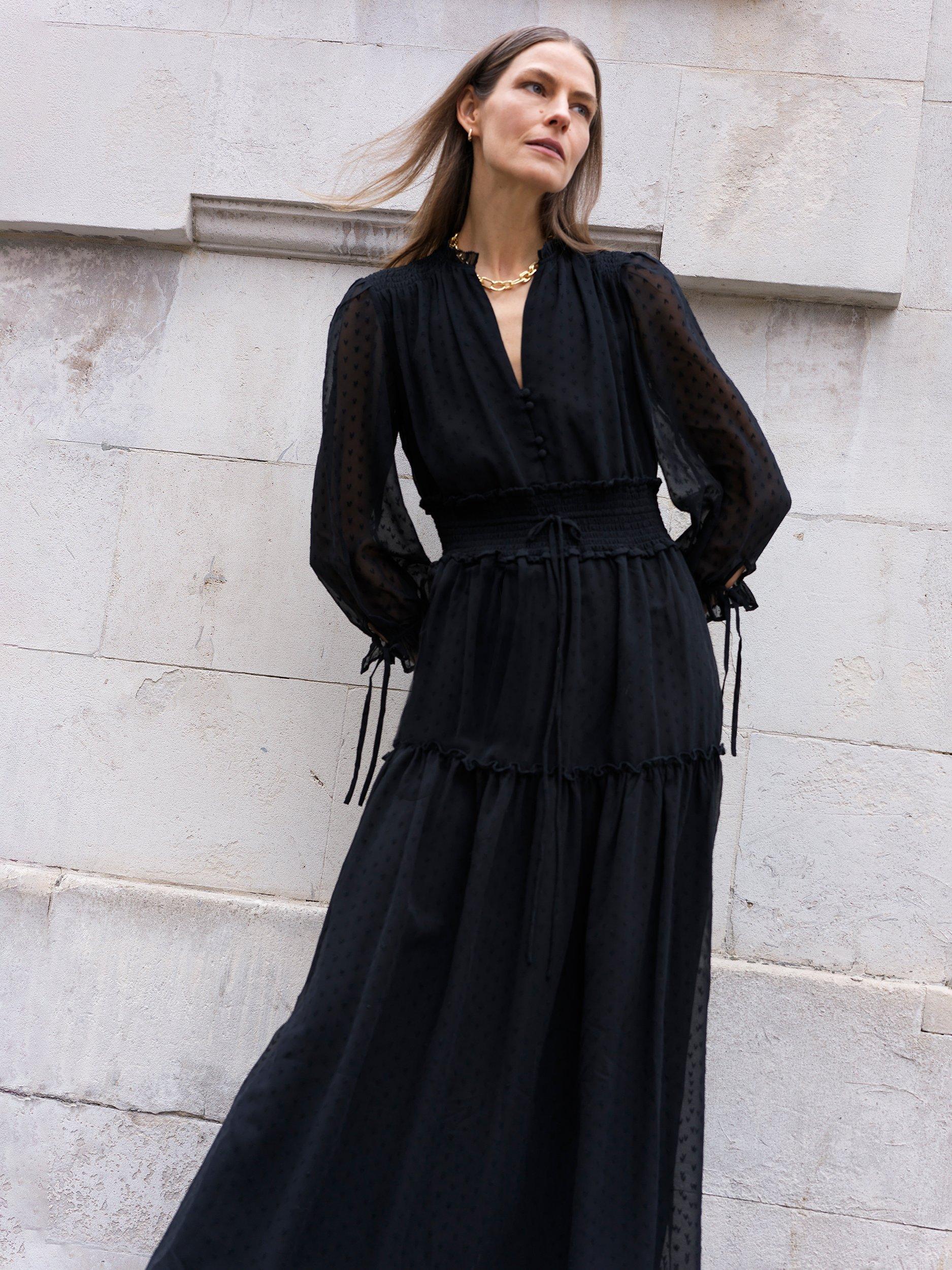 Great Plains Heart Dobby Long Sleeve Dress, Black
