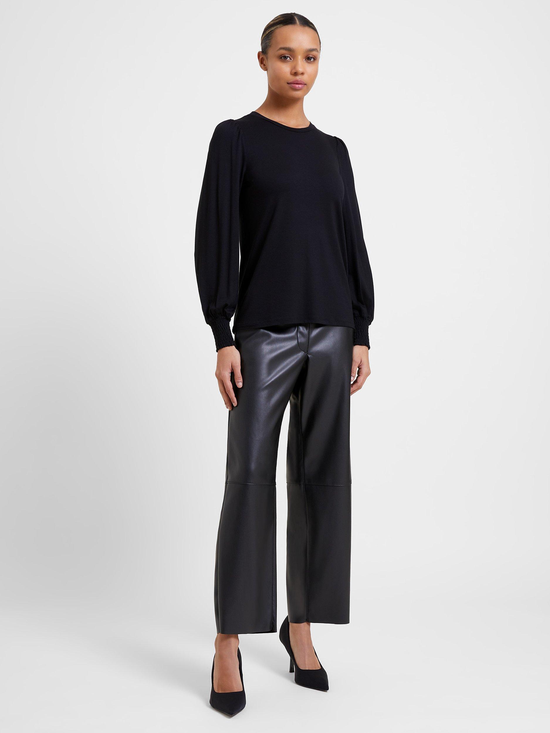 Great Plains Jersey Smocking Puff Sleeve Top, Black