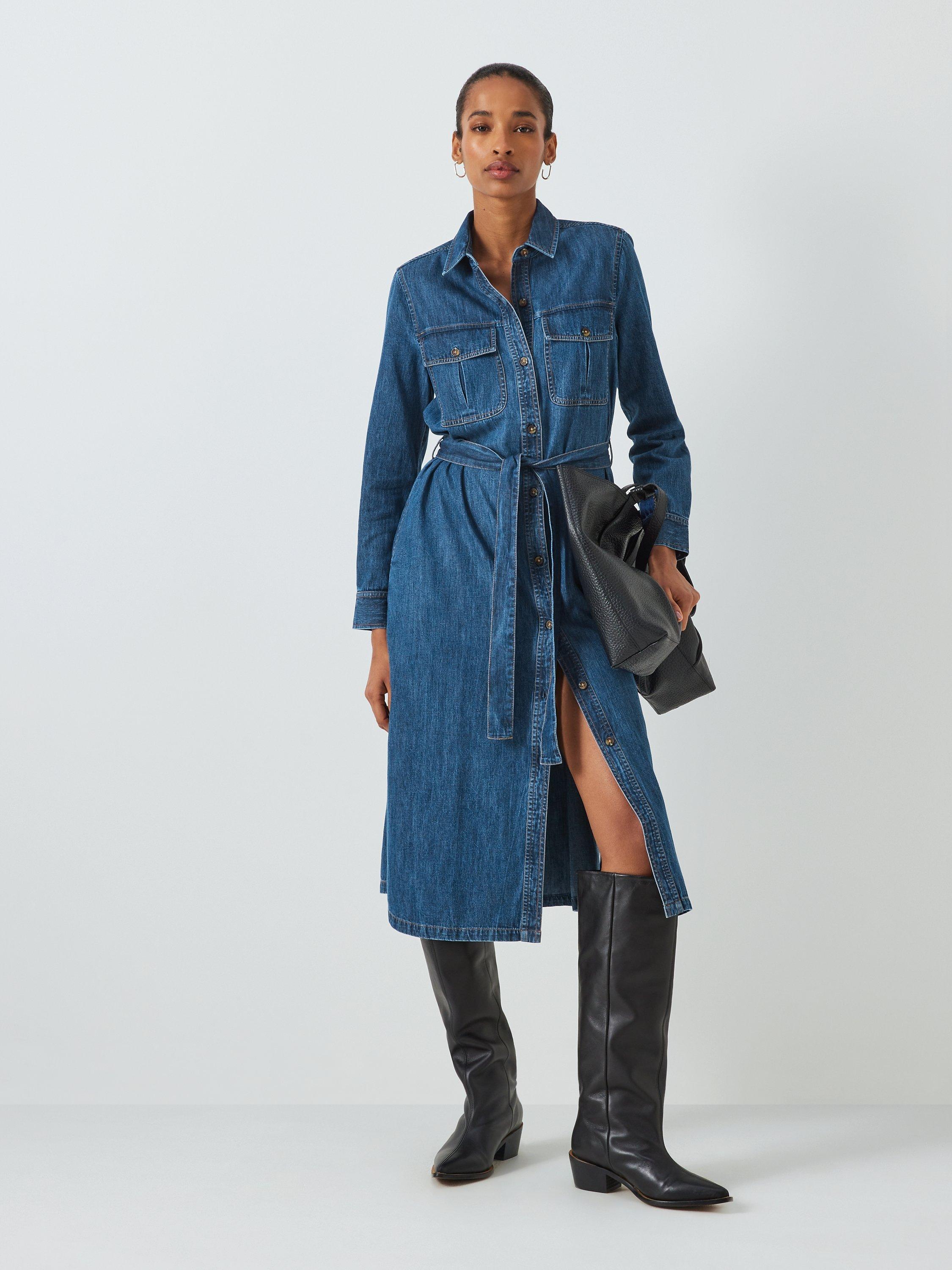 John Lewis Denim Shirt Midi Dress Blue