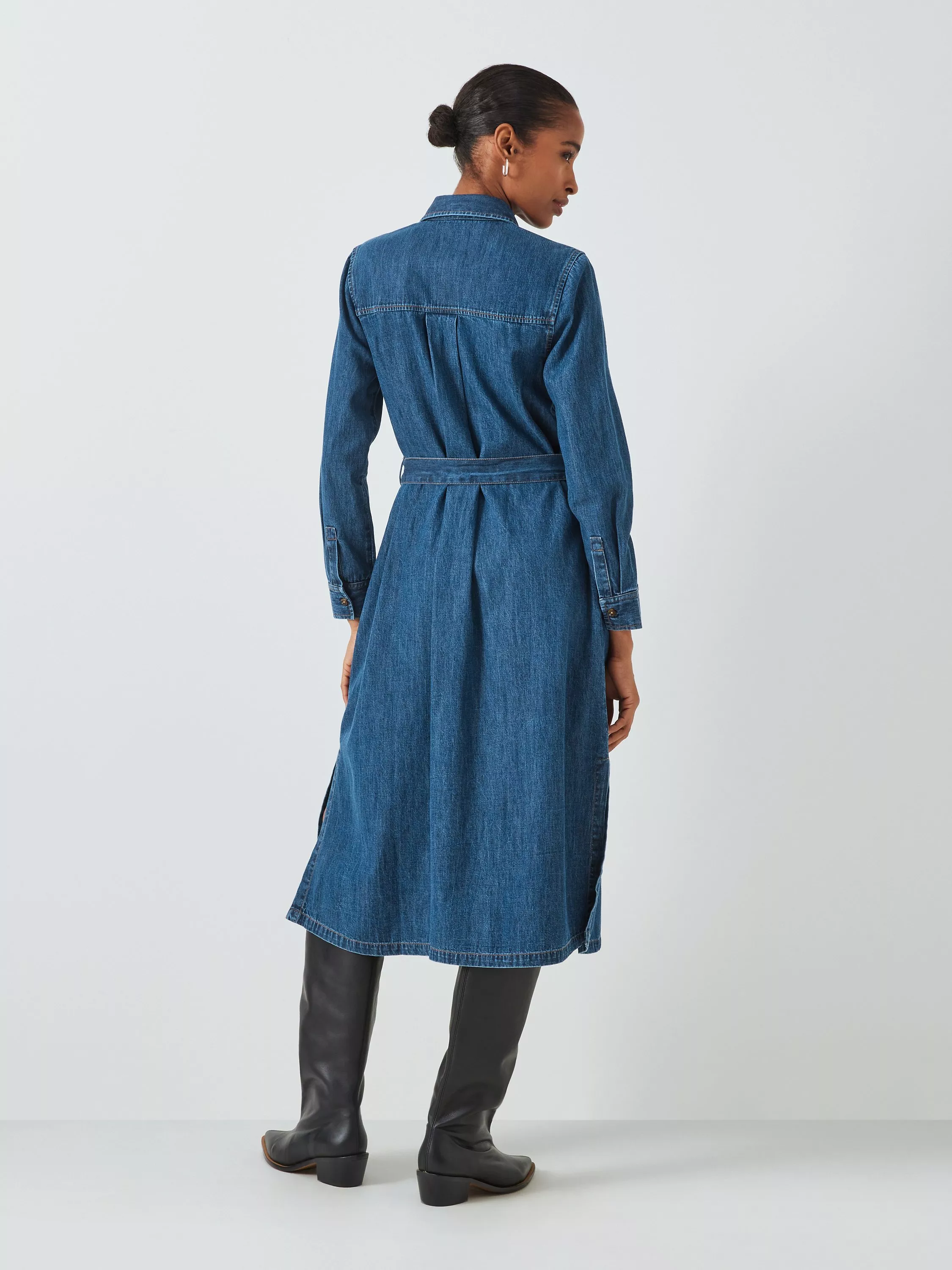 John Lewis Denim Shirt Midi Dress Blue