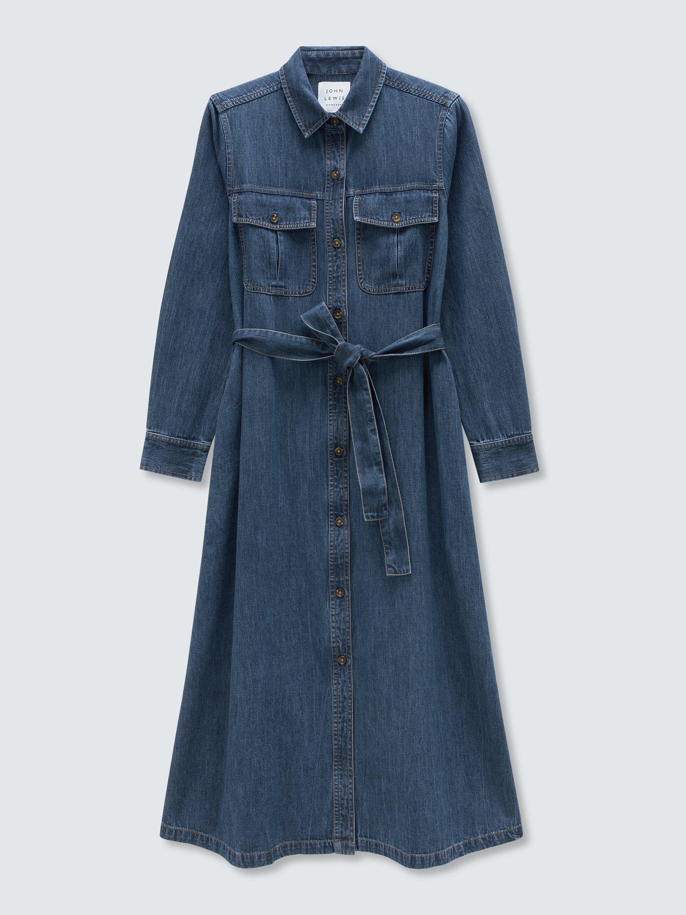 John Lewis Denim Shirt Midi Dress Blue