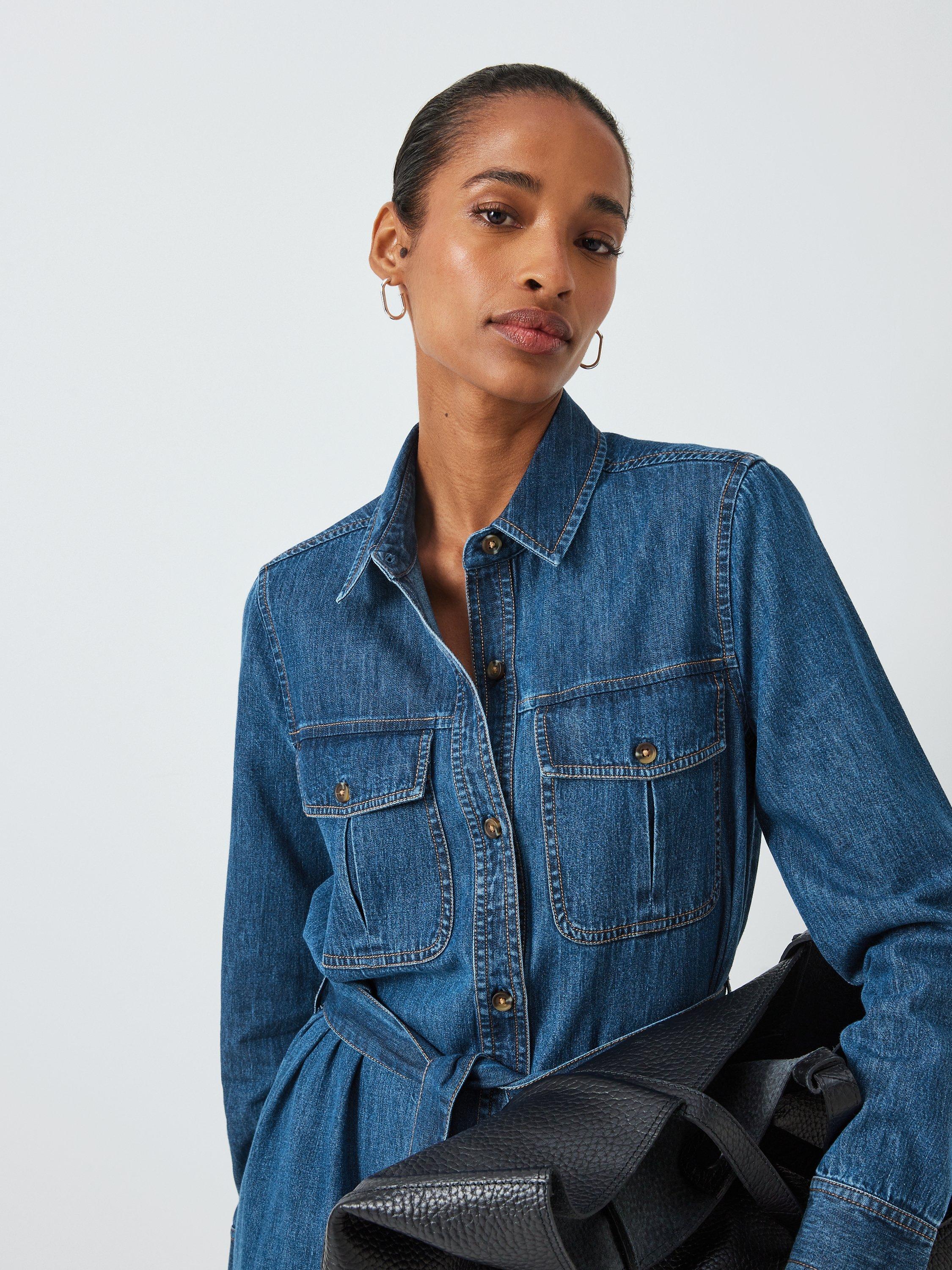 John Lewis Denim Shirt Midi Dress Blue