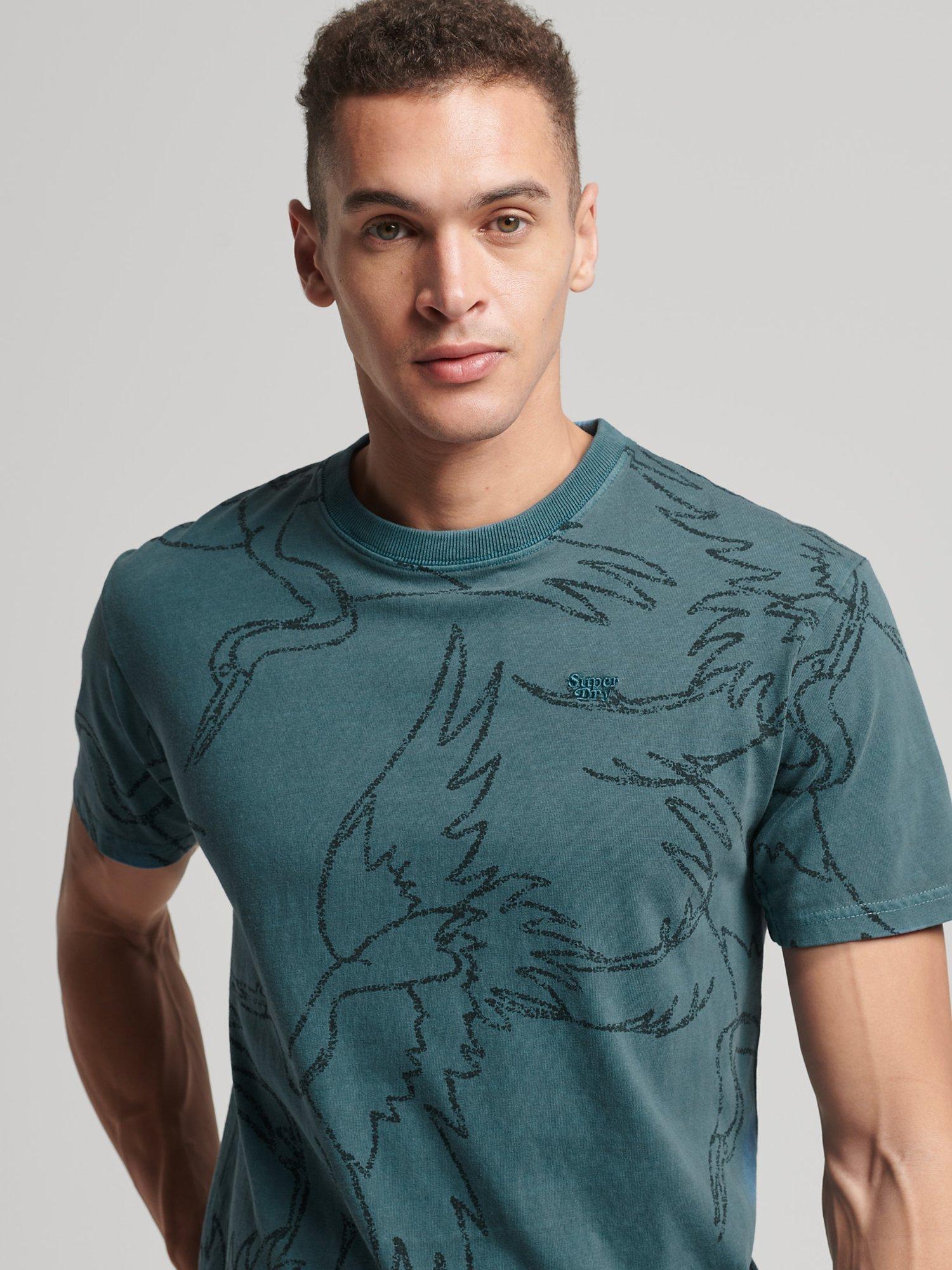 Superdry Overdyed Printed T-Shirt, Blue Bottle Overdye, XXXL