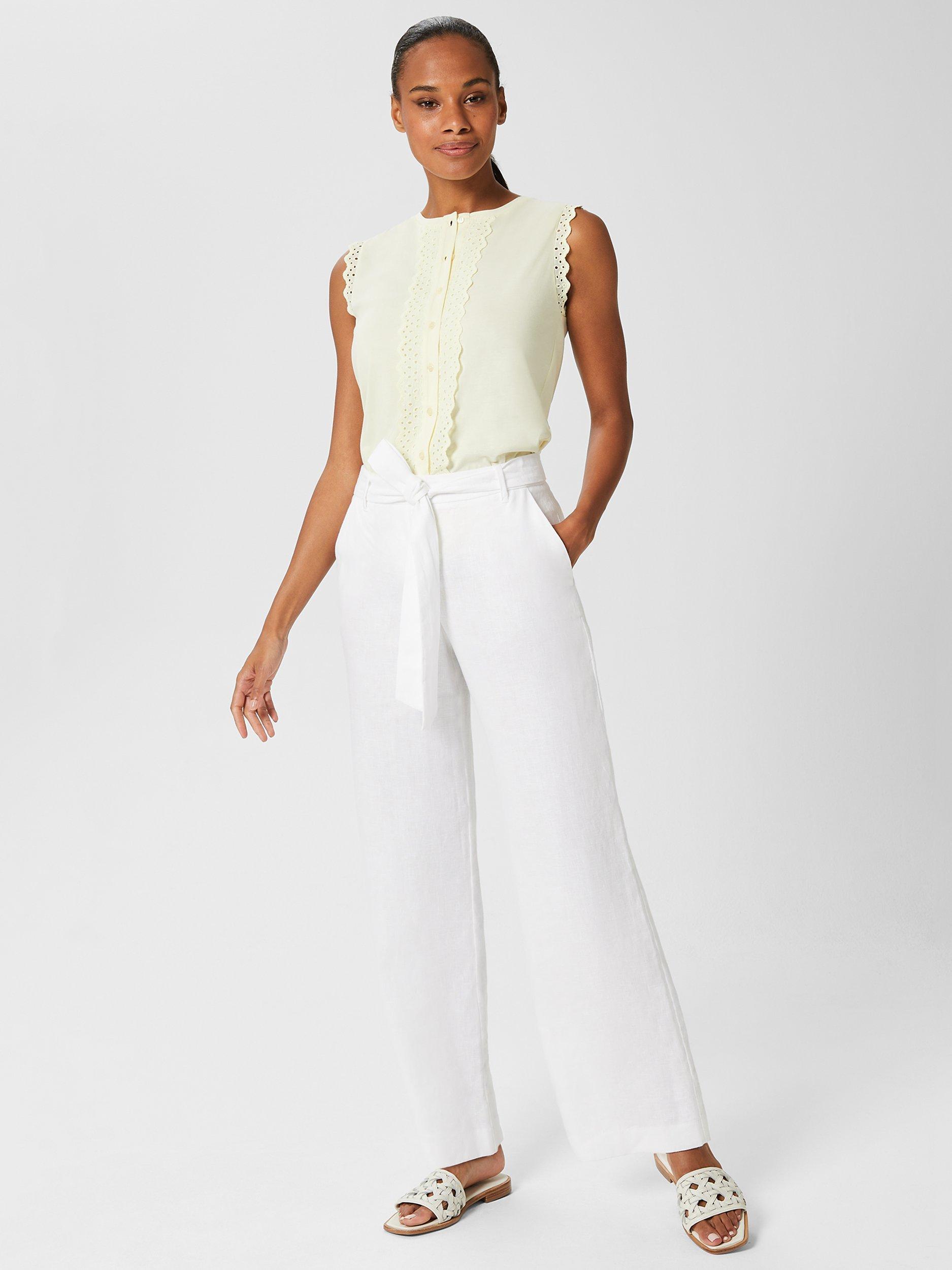 Product image 2 of 4, which shows Hobbs Lynne Broderie Anglaise Sleeveless Top, Lemon Drop, L