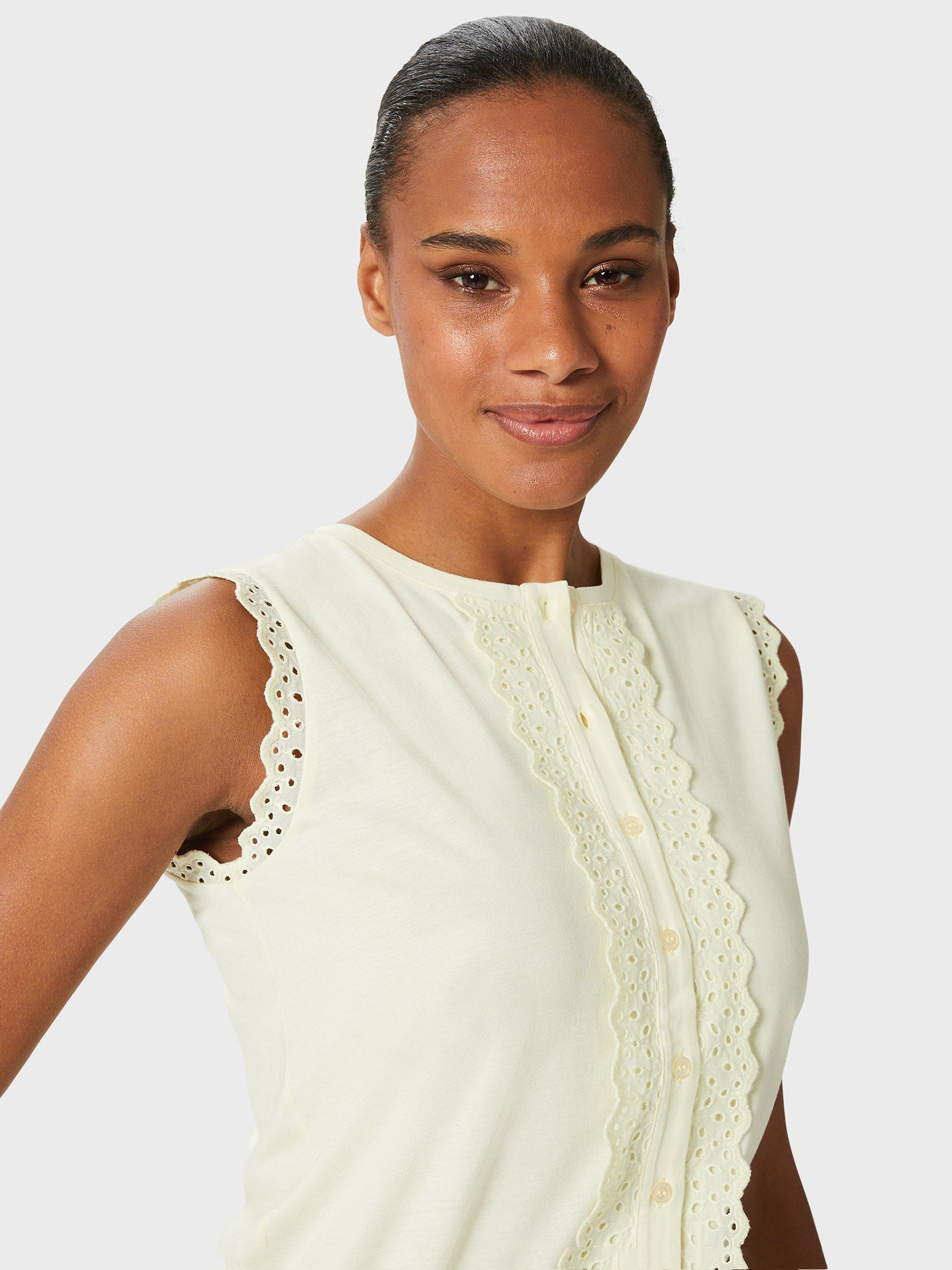 Product image 3 of 4, which shows Hobbs Lynne Broderie Anglaise Sleeveless Top, Lemon Drop, L
