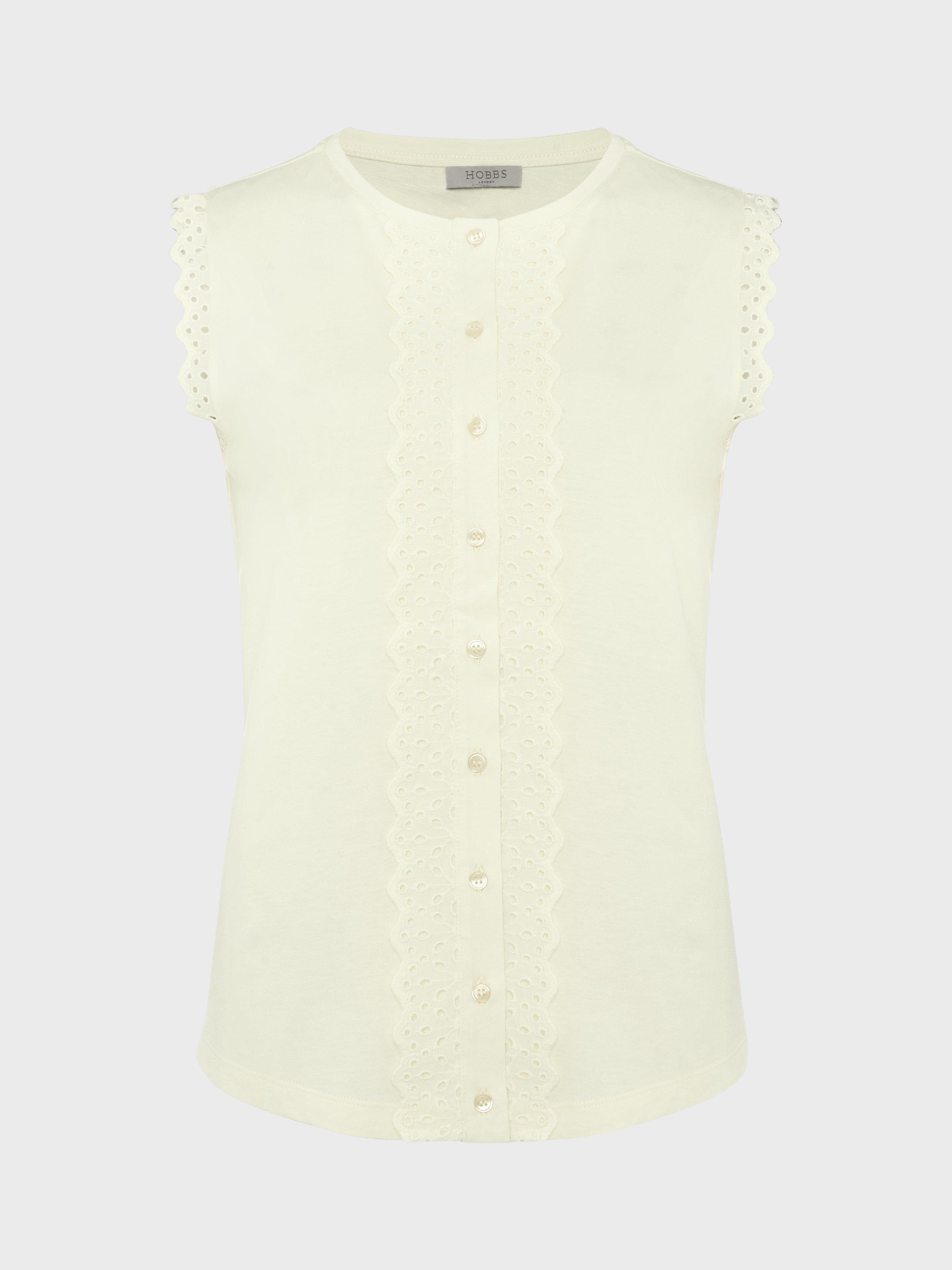 Product image 4 of 4, which shows Hobbs Lynne Broderie Anglaise Sleeveless Top, Lemon Drop, L