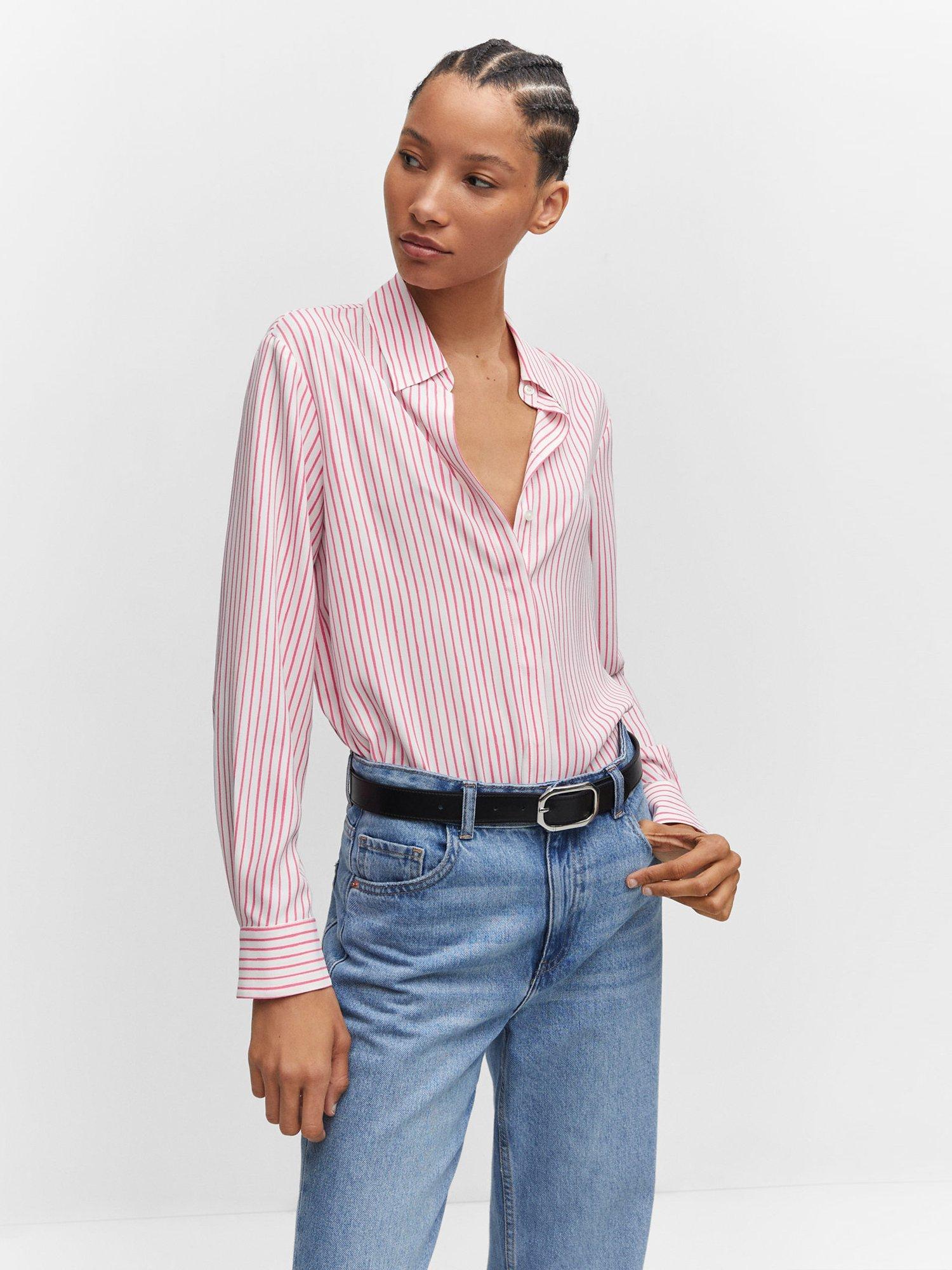 Mango Basic Stripe Long Sleeve Shirt, Pink