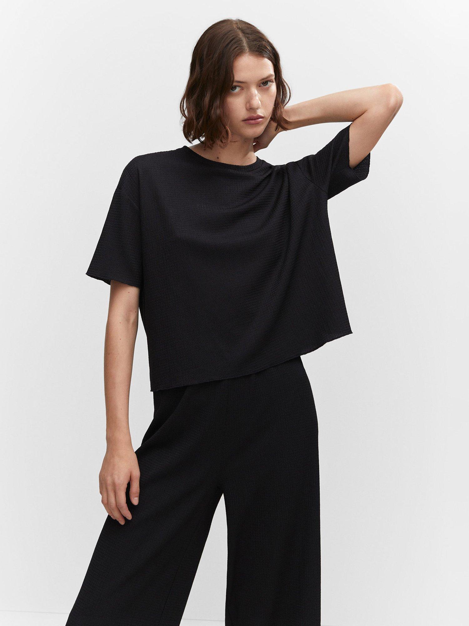 Mango Wild-H Oversize Textured T-Shirt, Black