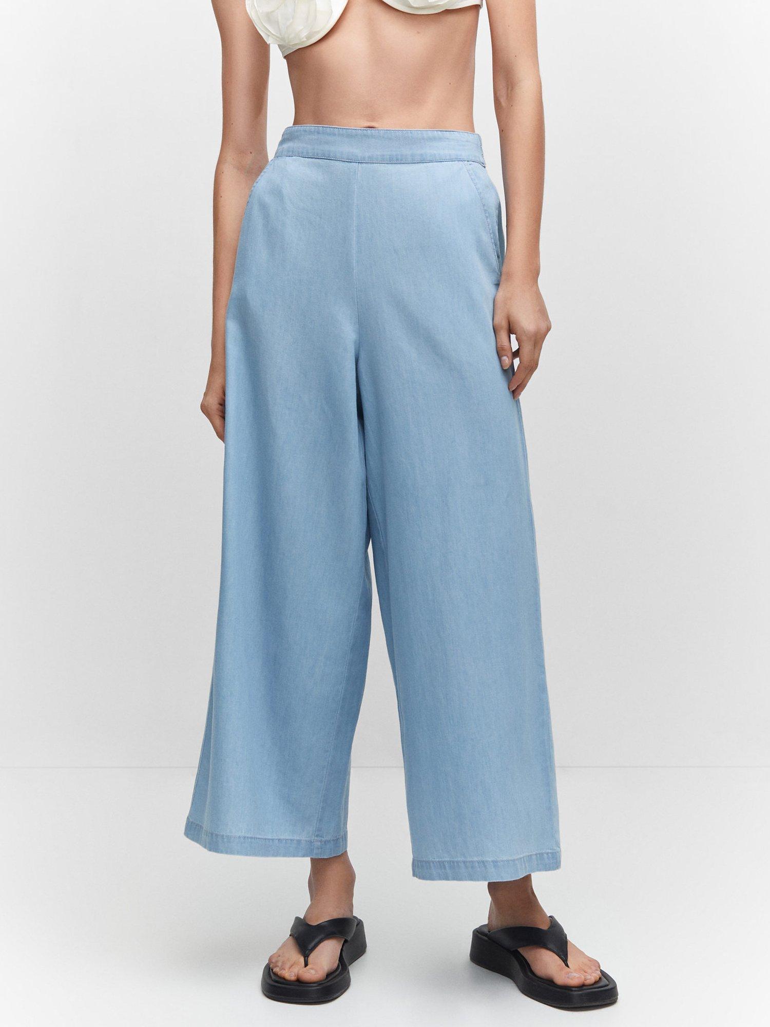 Mango Ten Plain Cropped Trousers, Open Blue