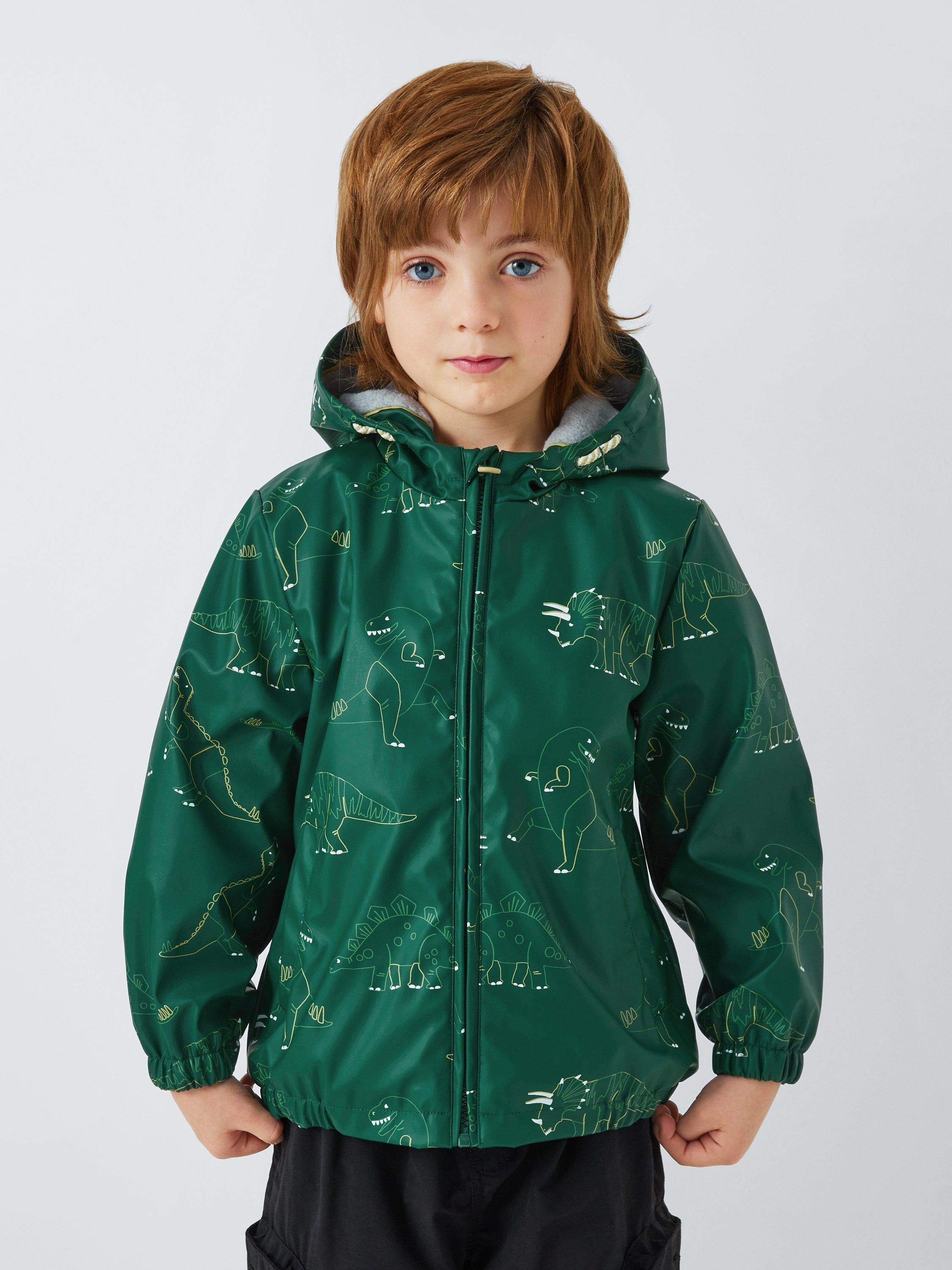 John Lewis Kids Dinosaur Shower Resistant Jacket Green