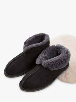 Celtic & Co. Men's Sheepskin Bootee Slippers - view 2, Black/Grey
