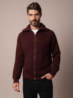Celtic & Co. Ribbed Zip Merino Wool Cardigan, Merlot