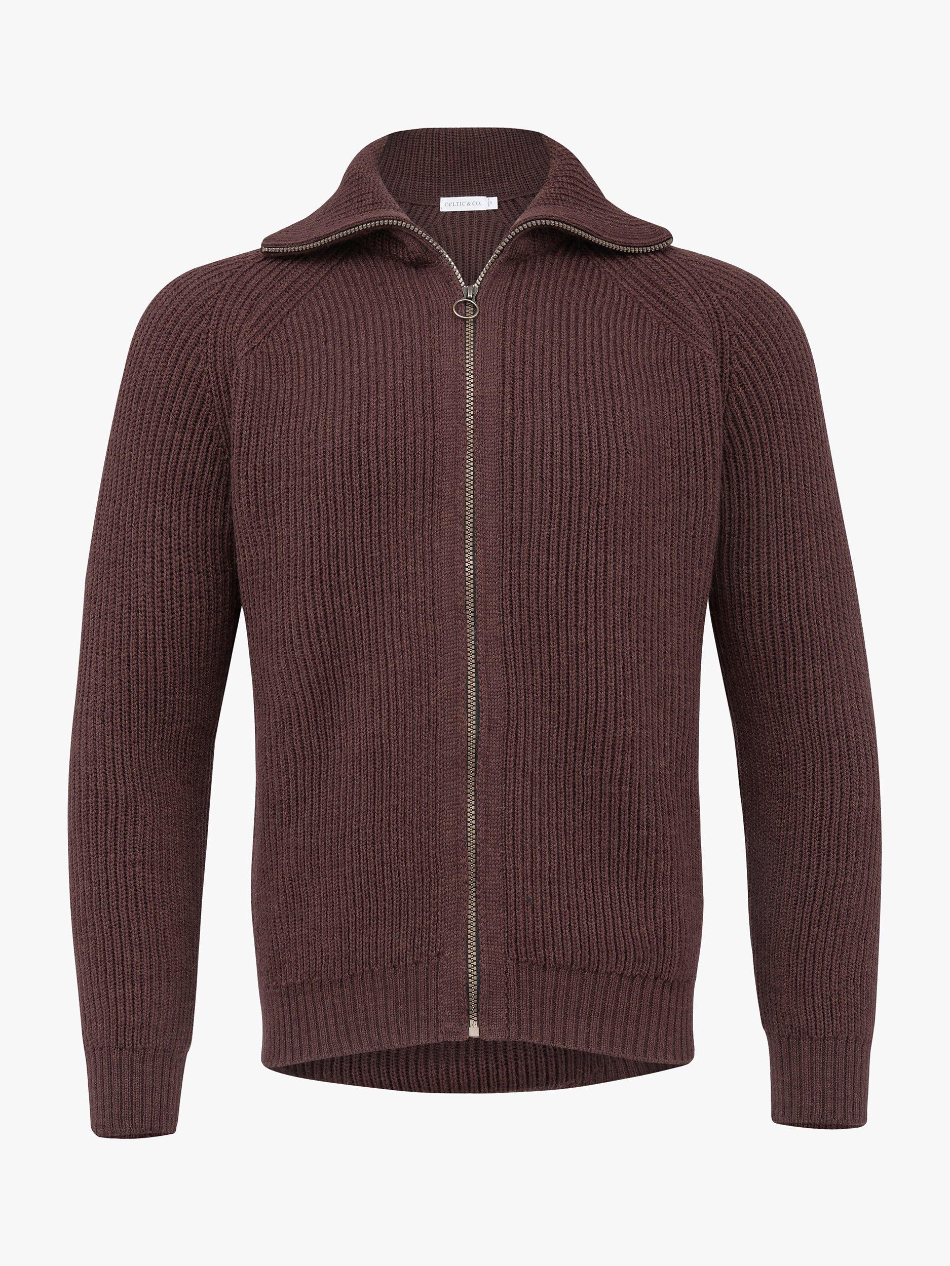 Product image 3 of 9, which shows Celtic & Co. Ribbed Zip Merino Wool Cardigan, Merlot, S