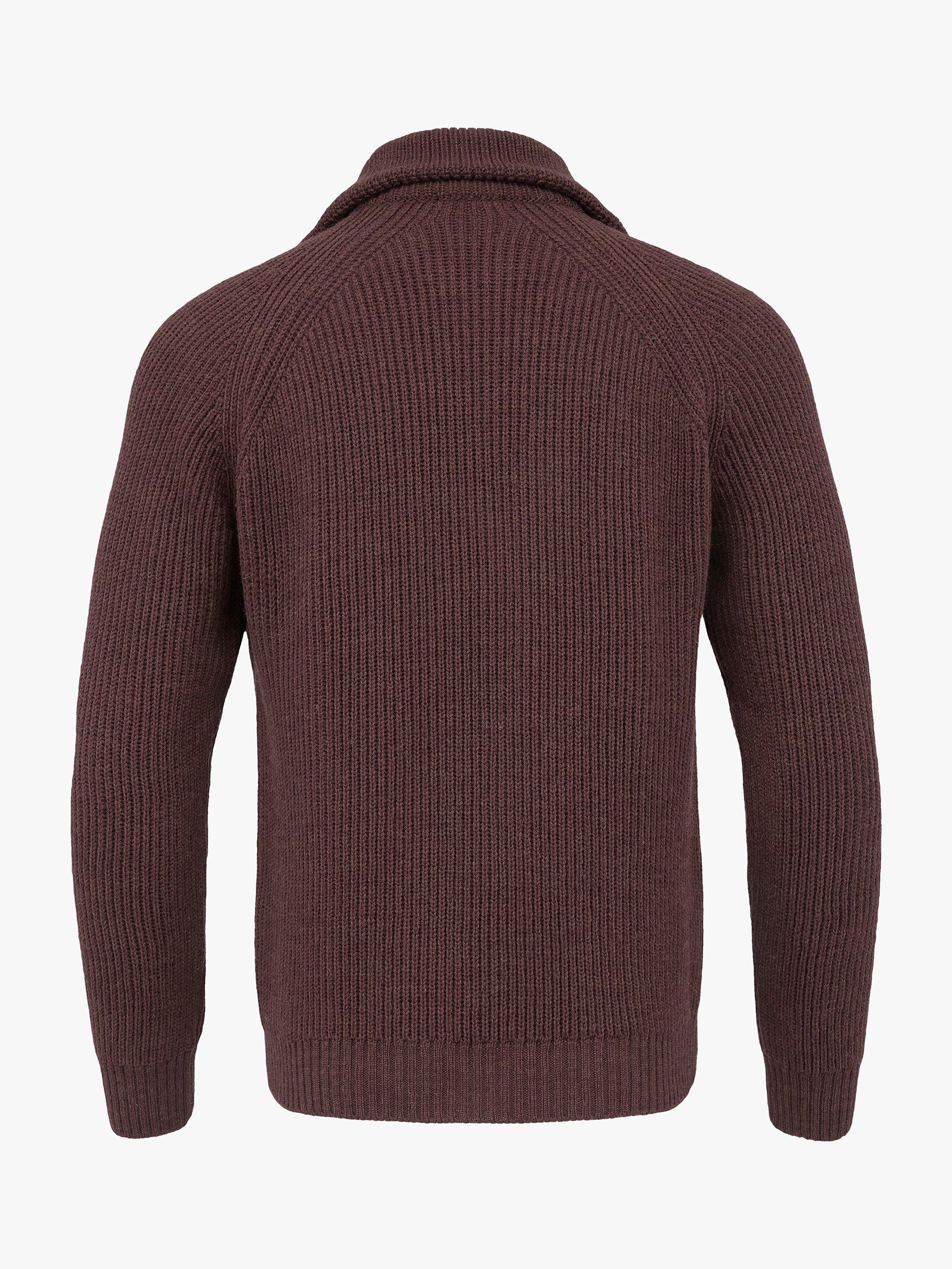Product image 4 of 9, which shows Celtic & Co. Ribbed Zip Merino Wool Cardigan, Merlot, S