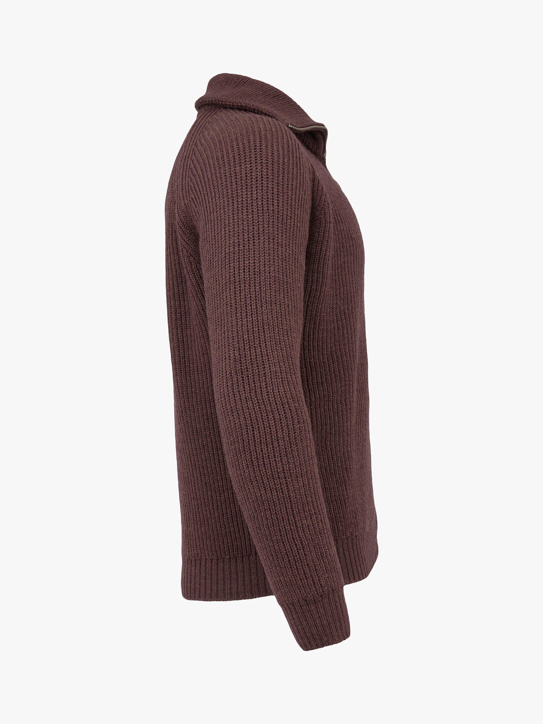 Product image 5 of 9, which shows Celtic & Co. Ribbed Zip Merino Wool Cardigan, Merlot, S