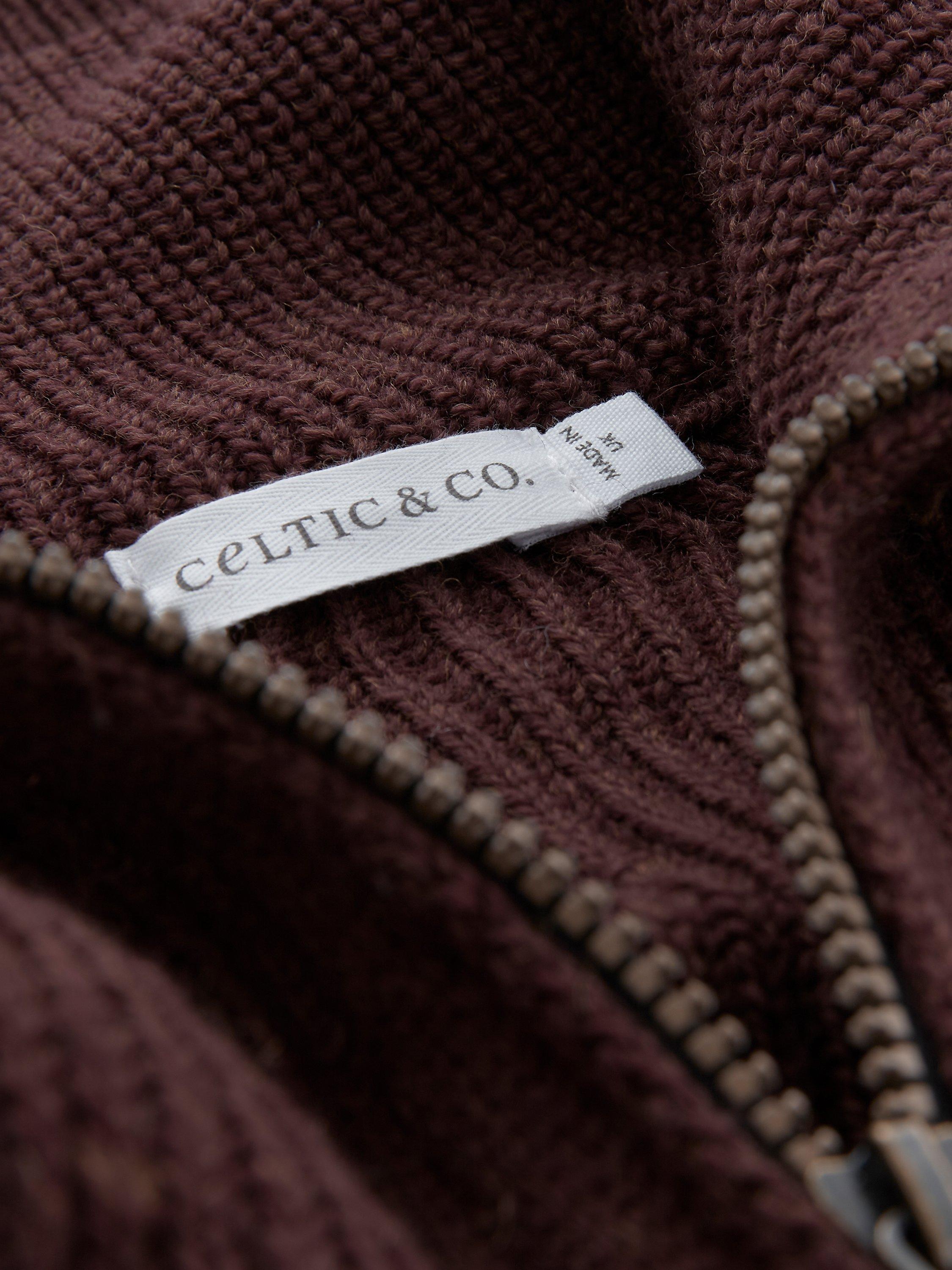 Product image 7 of 9, which shows Celtic & Co. Ribbed Zip Merino Wool Cardigan, Merlot, S