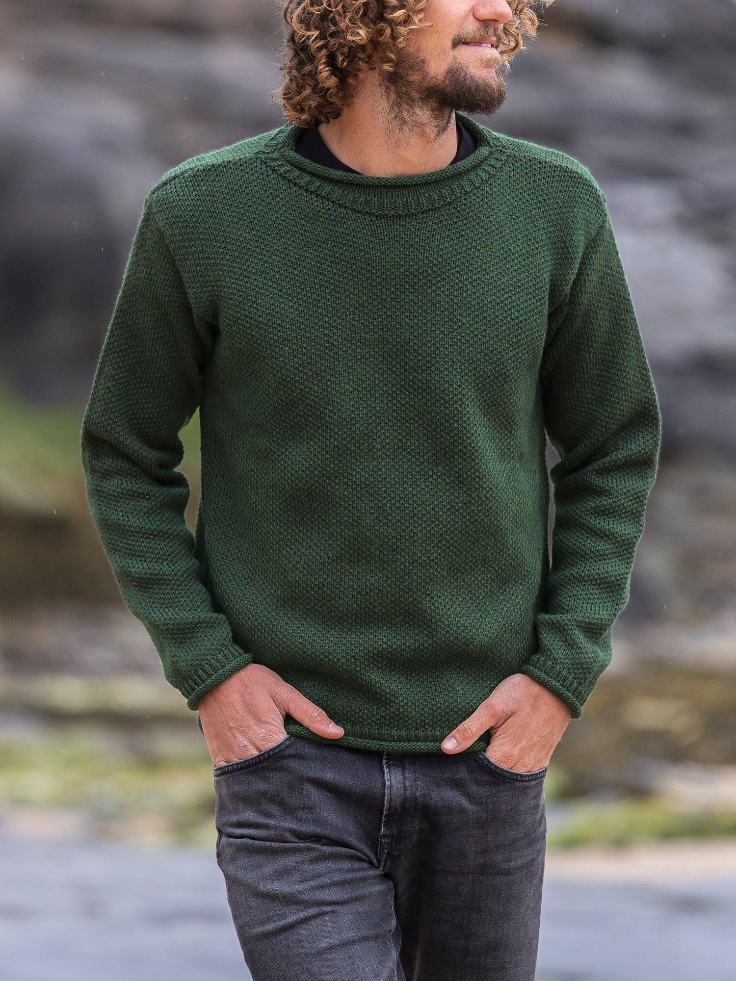 Product image 2 of 9, which shows Celtic & Co. Merino Wool Crew Neck Jumper, Forest, S