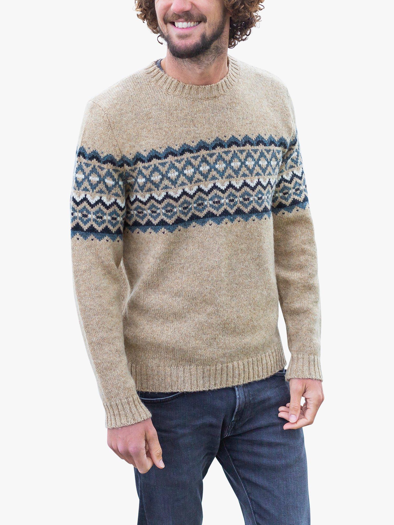 Product image 1 of 4, which shows Celtic & Co. Fair Isle Long Sleeve Jumper, Oatmeal/Multi, S