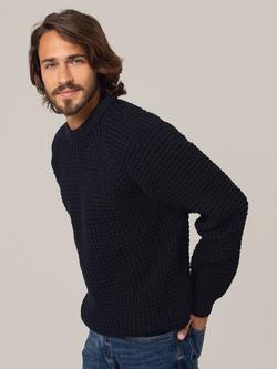 Celtic & Co. Waffle Stitch Crew Neck Wool Jumper, Dark Navy