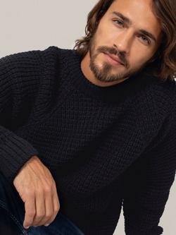 Celtic & Co. Waffle Stitch Crew Neck Wool Jumper - view 2, Dark Navy