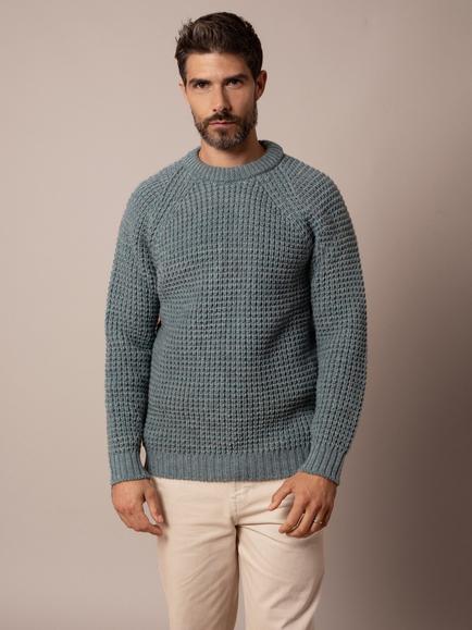 Celtic & Co. Waffle Stitch Crew Neck Wool Jumper, Skylight