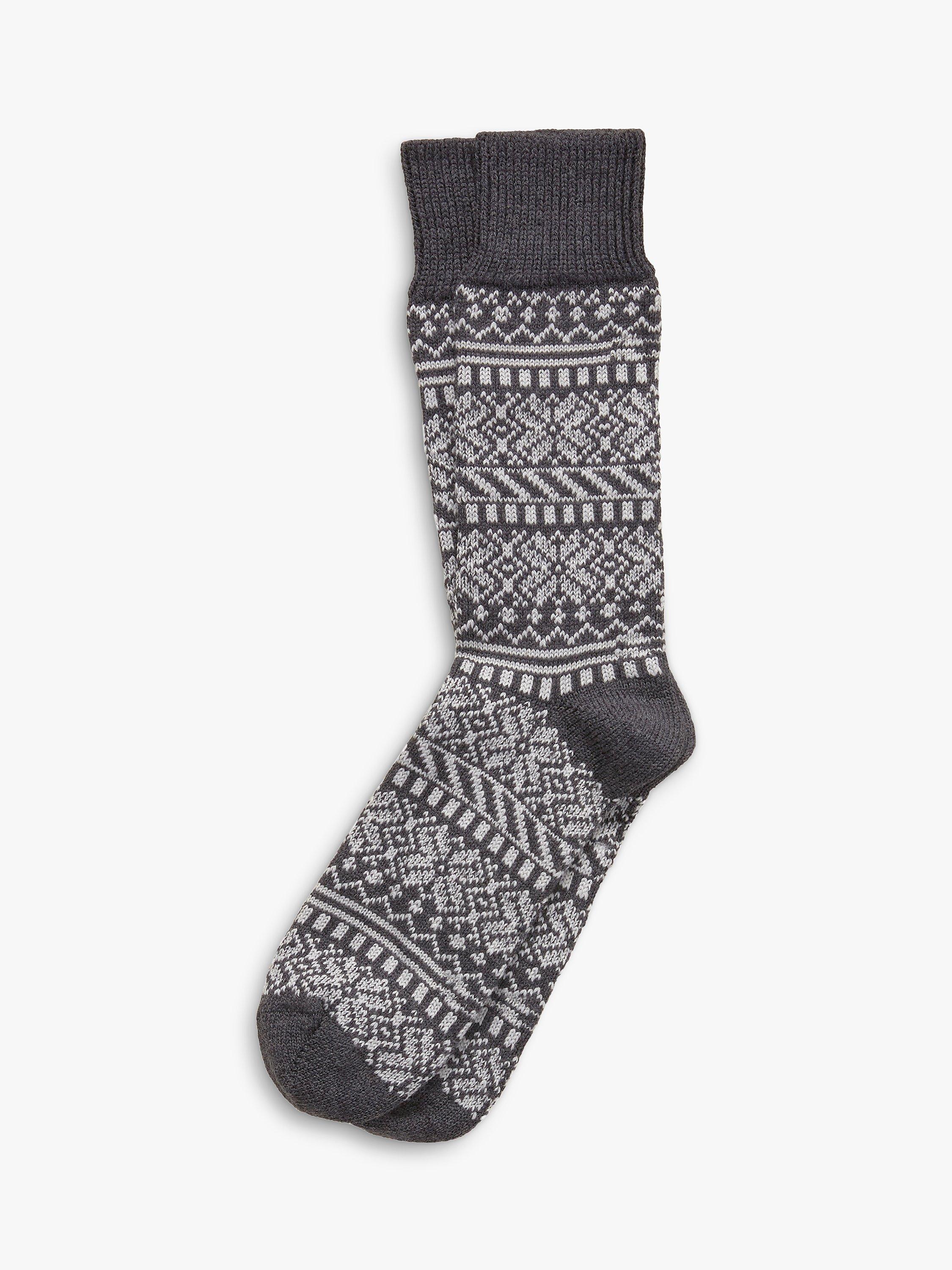 Celtic & Co. Merino Cotton Fair Isle Socks, Charcoal
