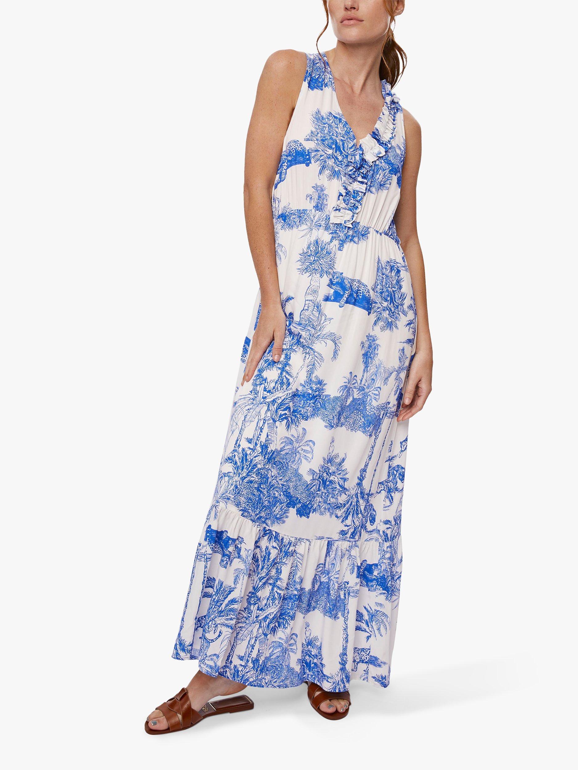 James Lakeland Palm Tree Ruched Maxi Dress, Blue