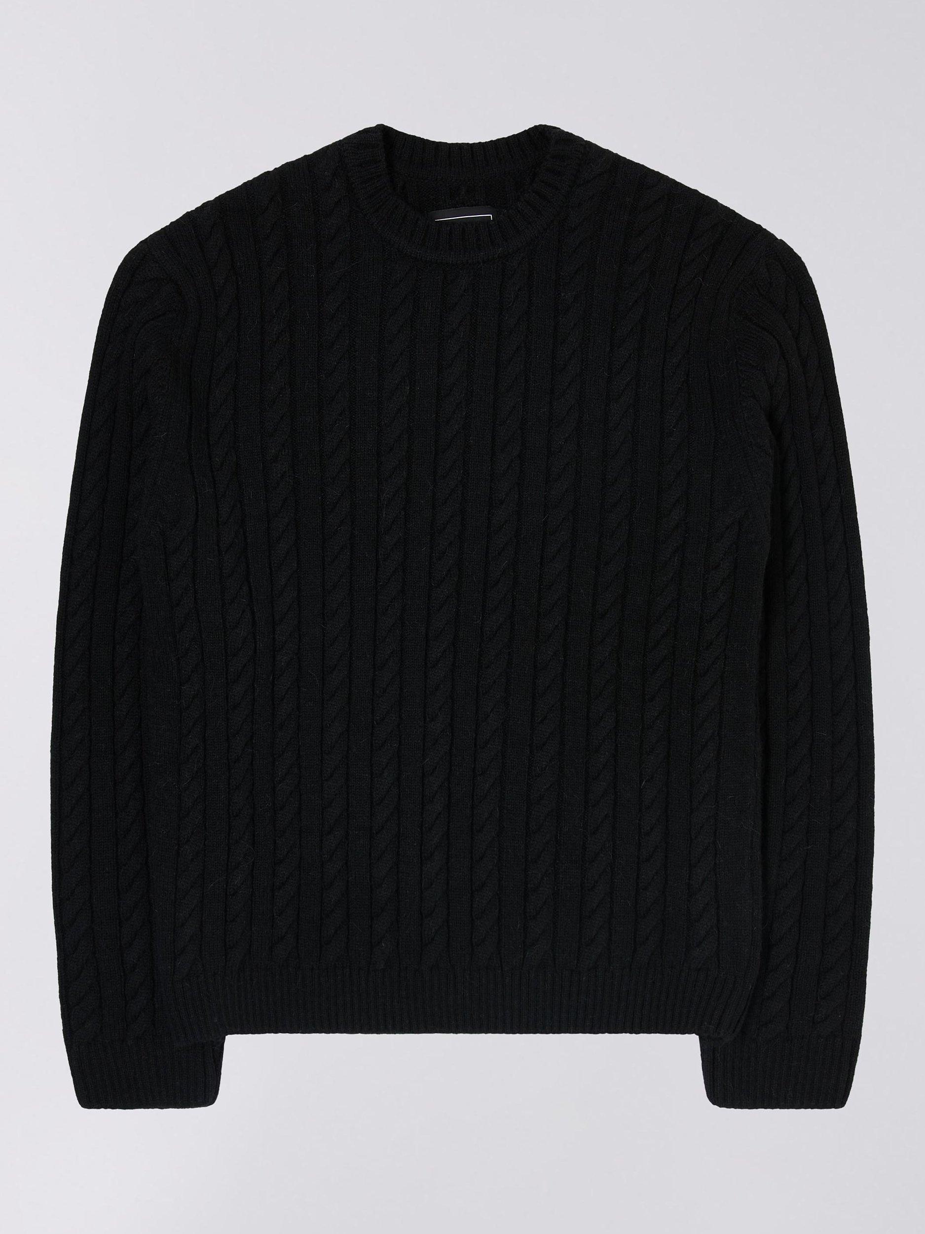 Edwin Twisted Crew Neck Pullover Knitted Jumper, Black
