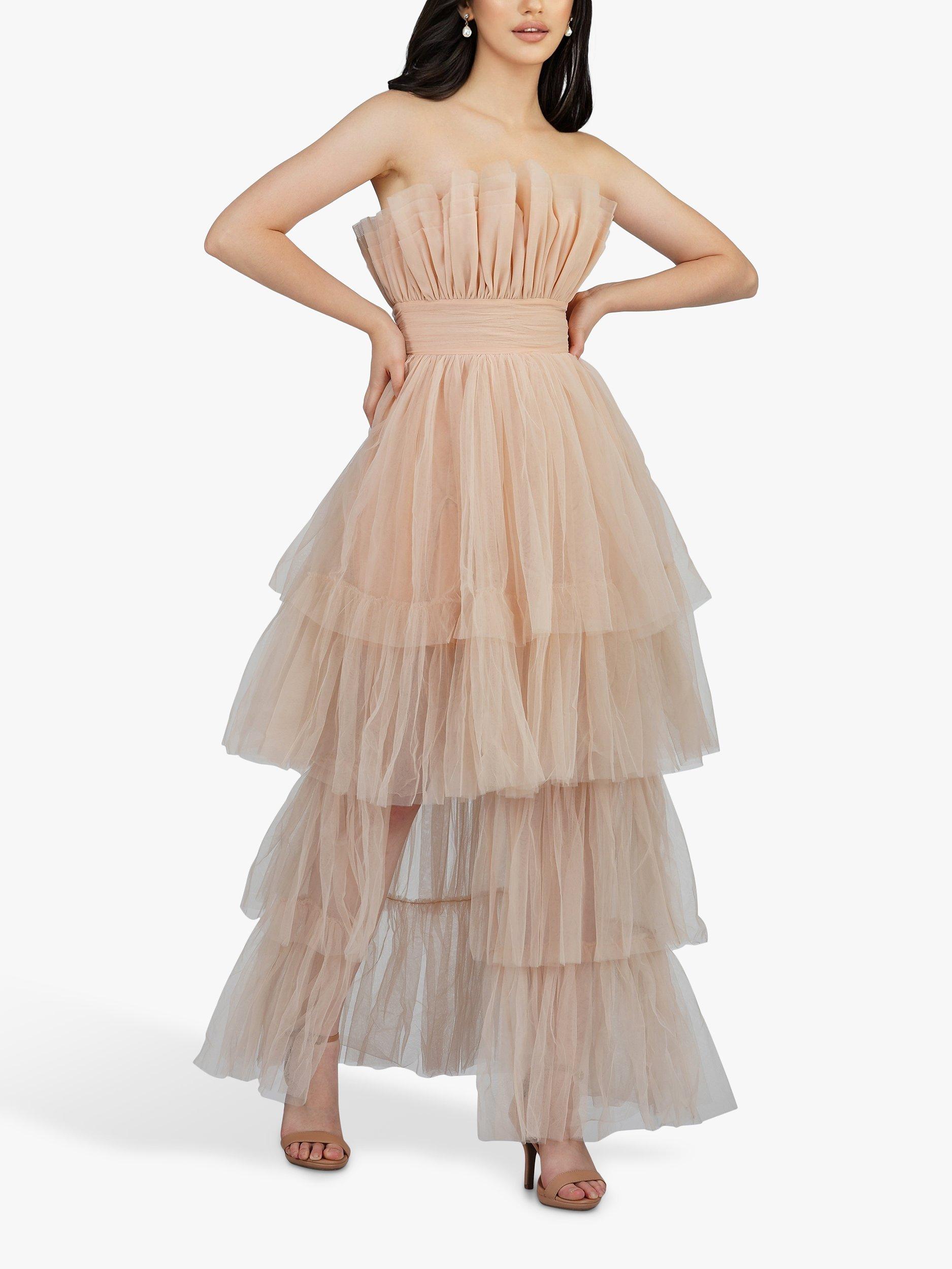 Lace & Beads Nelita Tiered Mesh Maxi Dress, Neutral