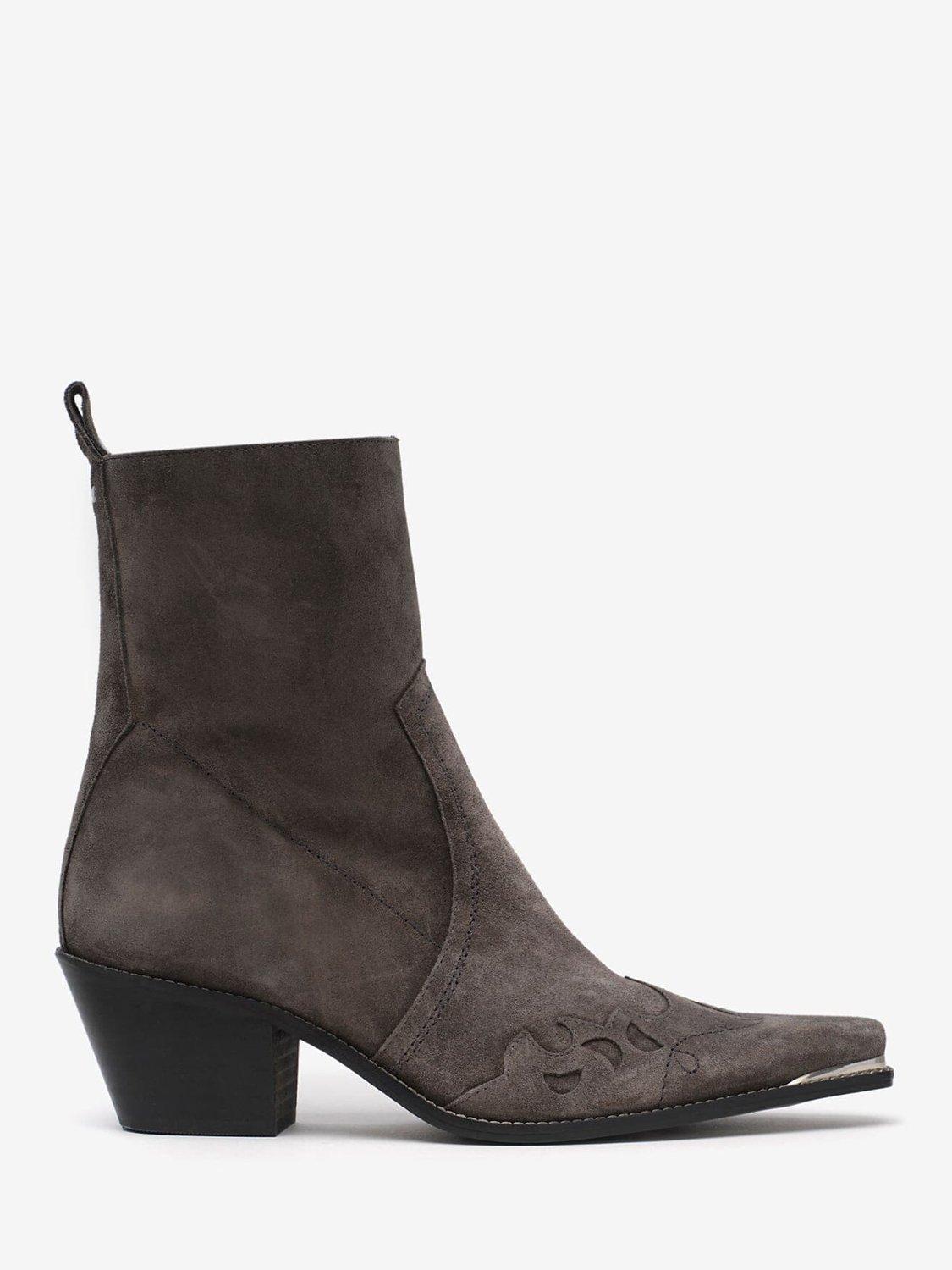 Mint Velvet Suede Block Heel Cowboy Boots, Light Grey