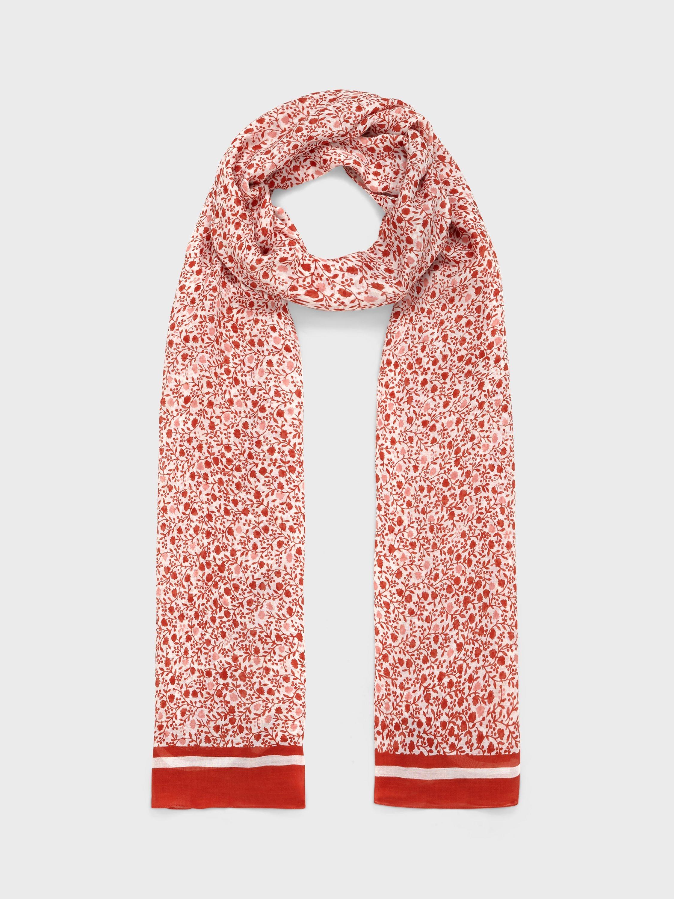 Product image 1 of 4, which shows Hobbs Della Scattered Floral Print Scarf, Orange/Multi, One Size
