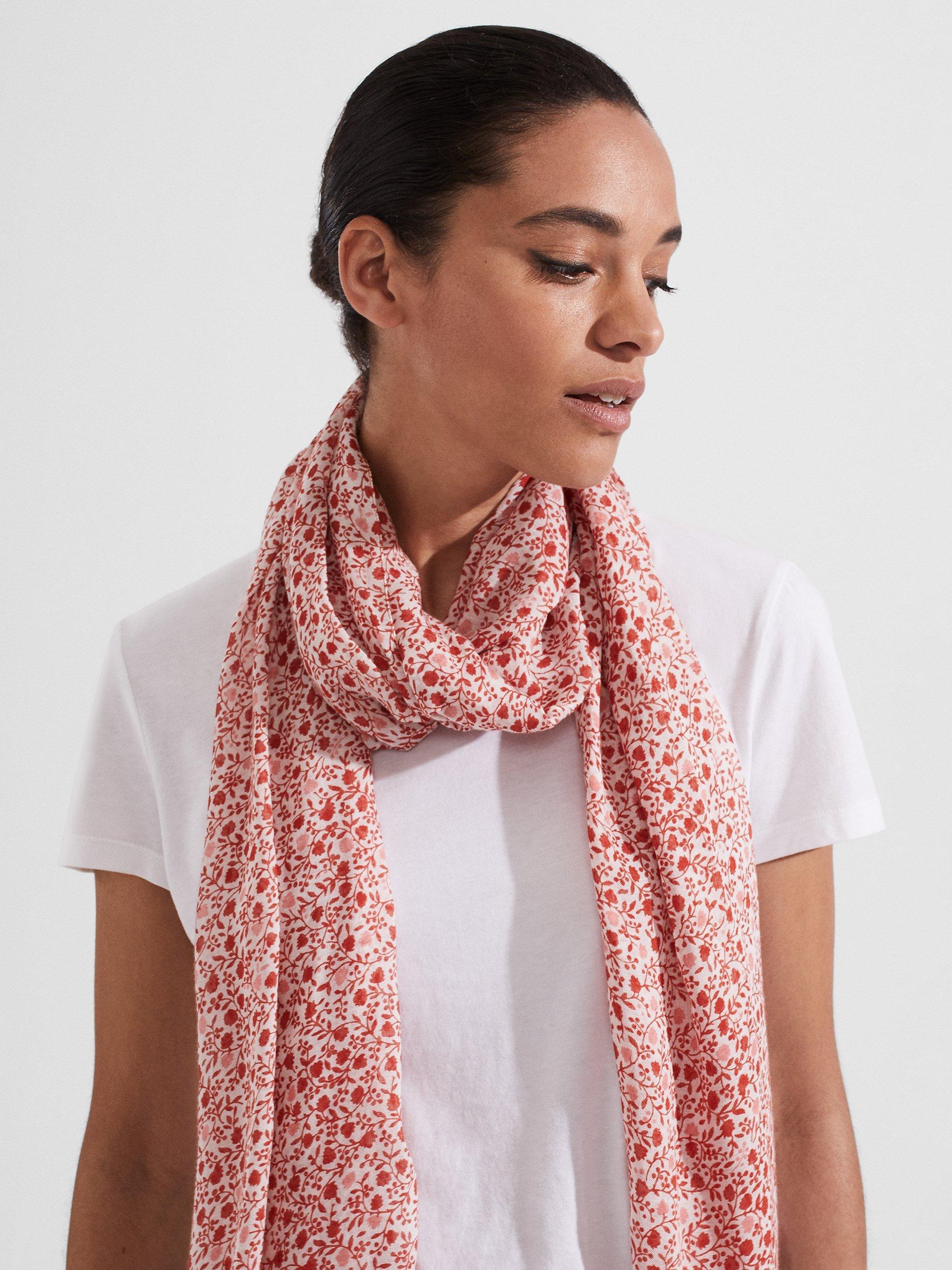 Product image 3 of 4, which shows Hobbs Della Scattered Floral Print Scarf, Orange/Multi, One Size