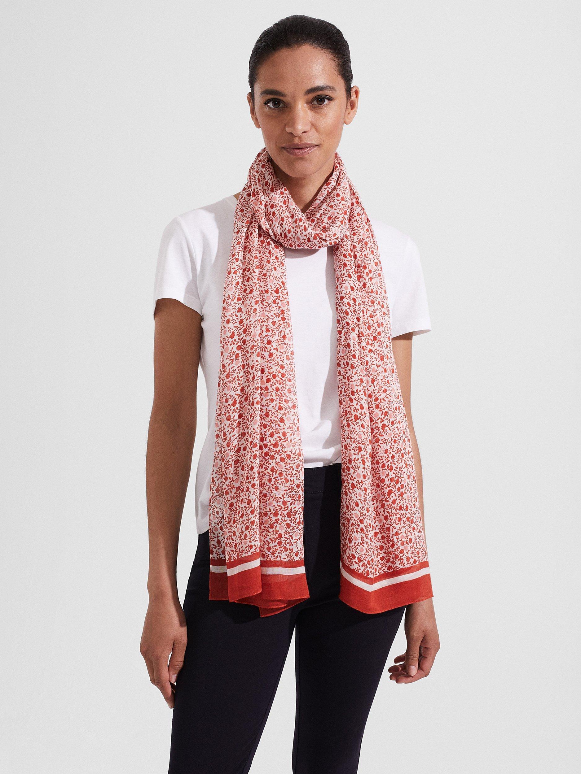 Product image 4 of 4, which shows Hobbs Della Scattered Floral Print Scarf, Orange/Multi, One Size