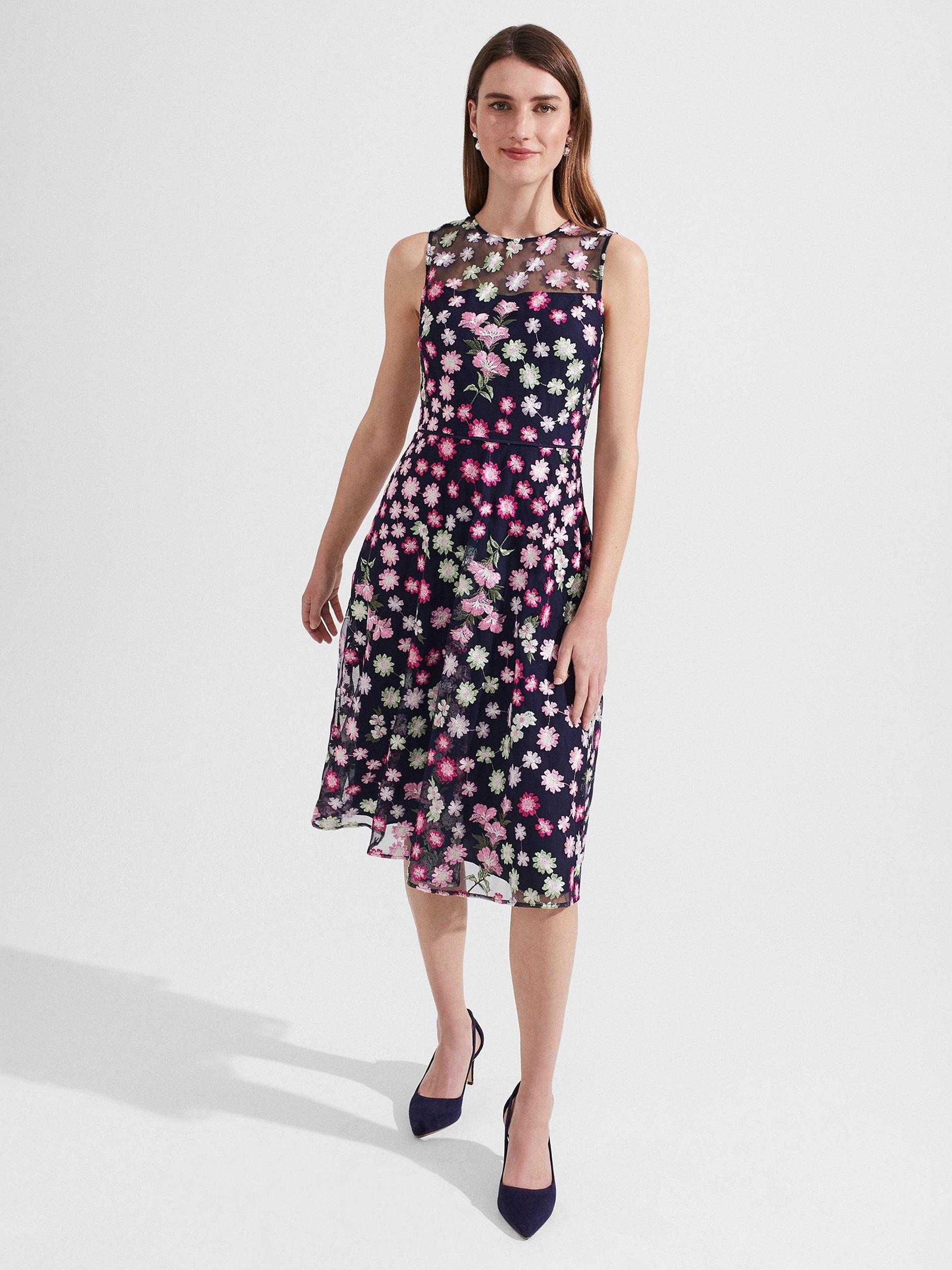 Hobbs Petite Ira Embroidered Dress, Navy/Multi