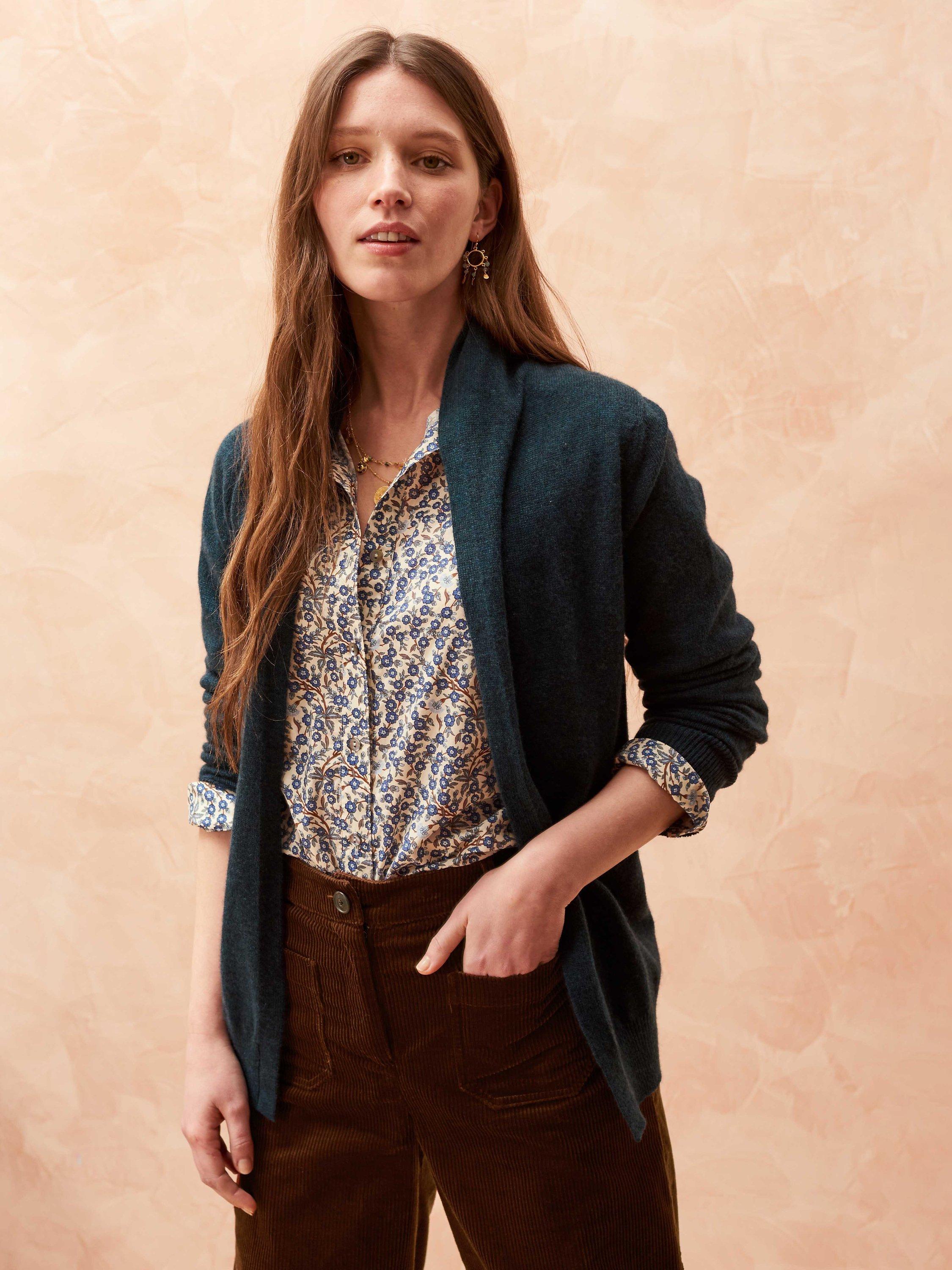 Brora Cashmere Gauzy Shawl Cardigan, Raven, 16-18