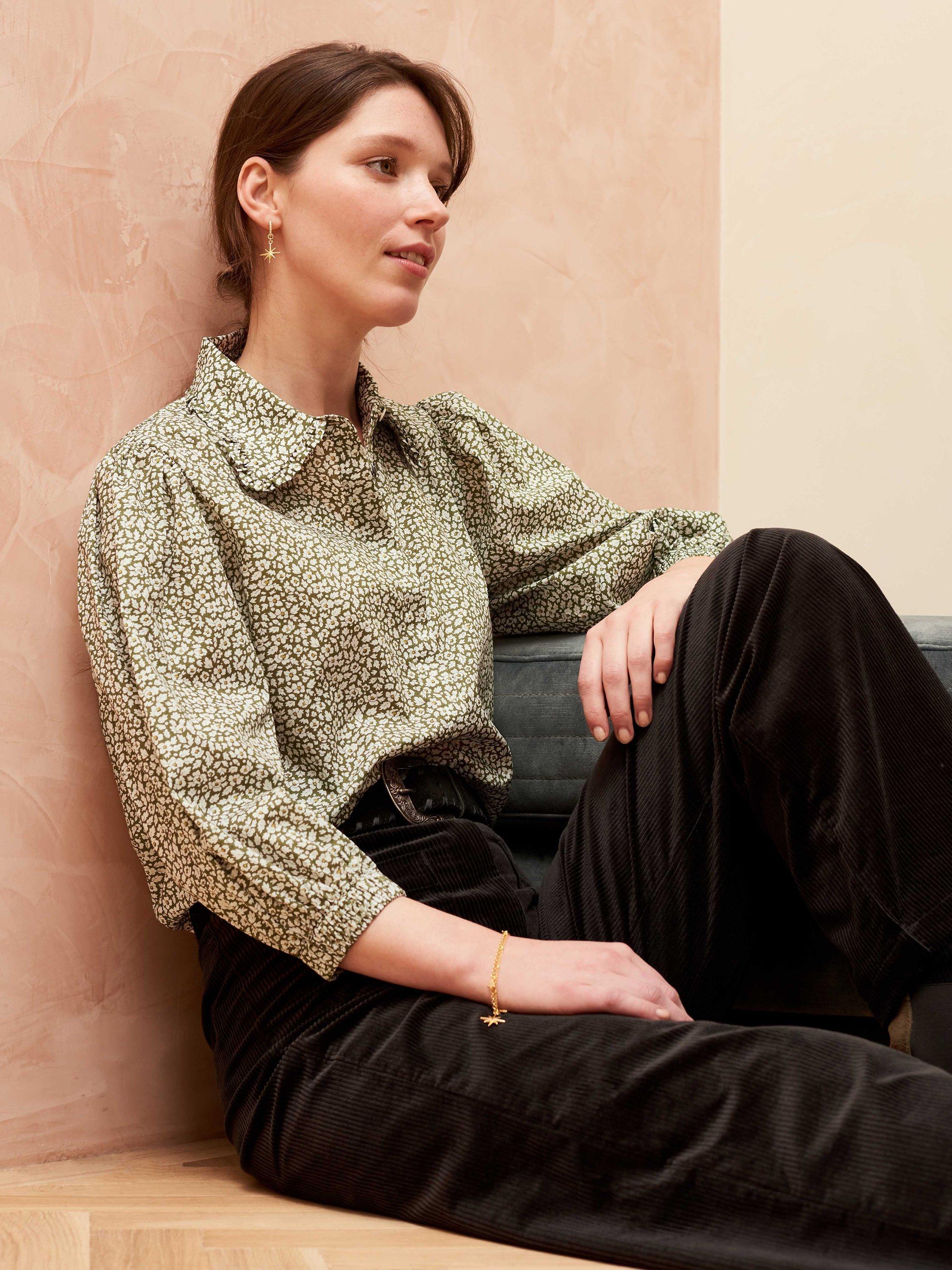 Brora Liberty Print Organic Cotton Blouse, Olive