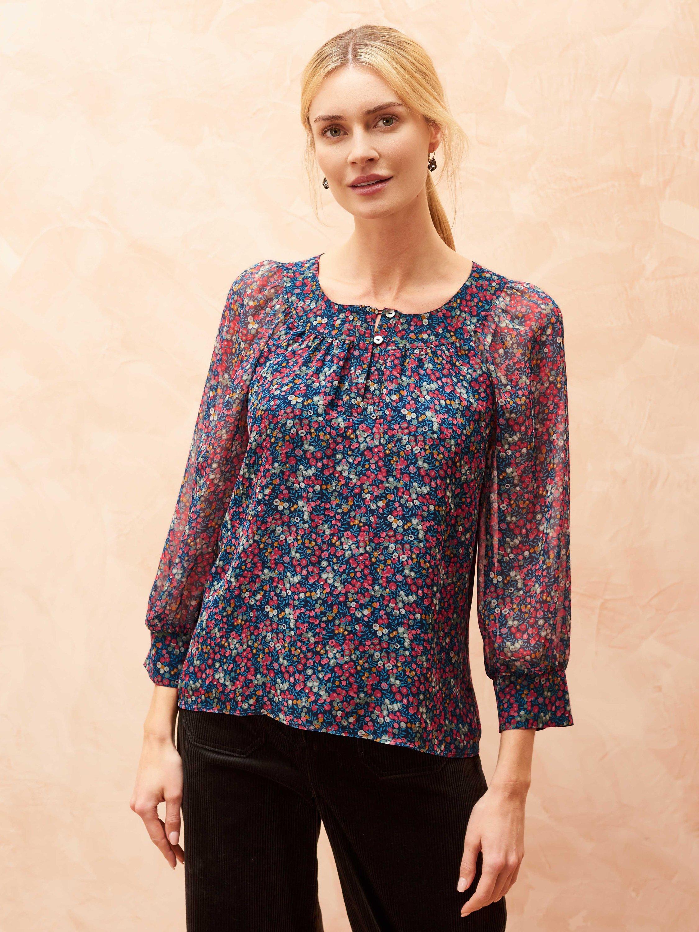 Brora Liberty Print Silk Chiffon Blouse, Pomegranate Berry, 6