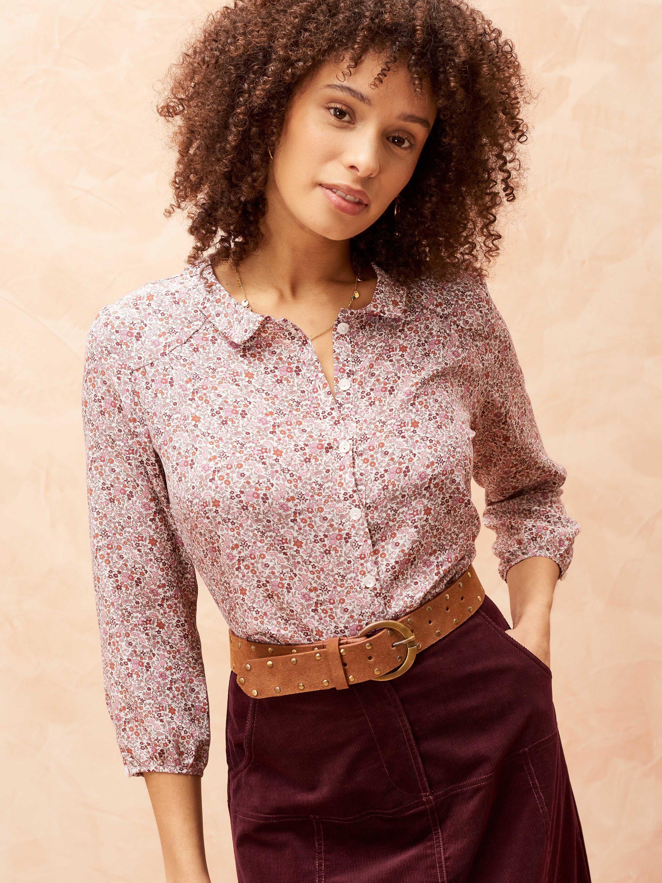 Brora Liberty Print Silk Peter Pan Blouse, Pomegranate Flower