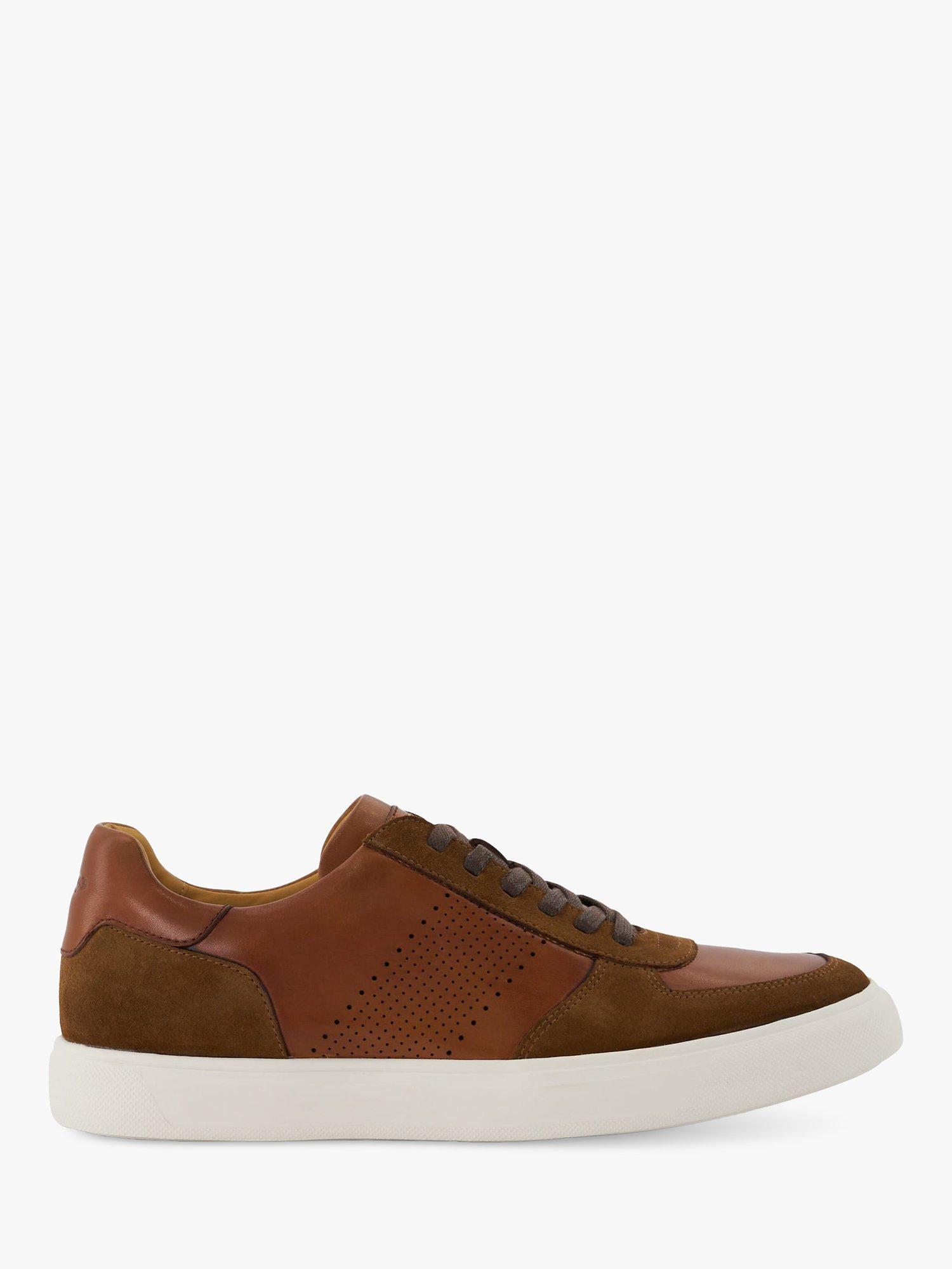 Dune Twickenham Leather Perforated Trainers, Tan-leather_mix
