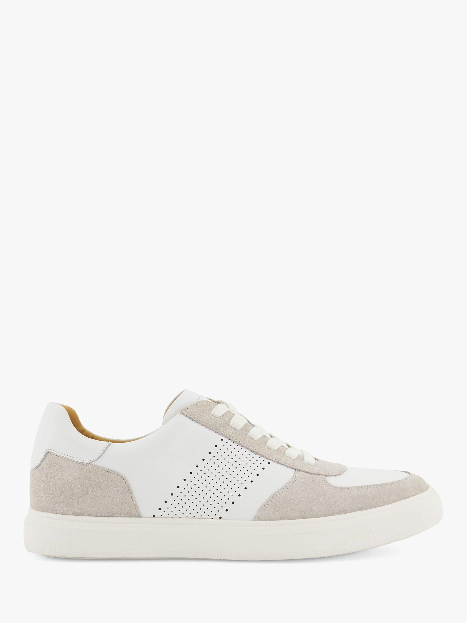 Dune Twickenham Perforated Leather Trainers, White/Grey