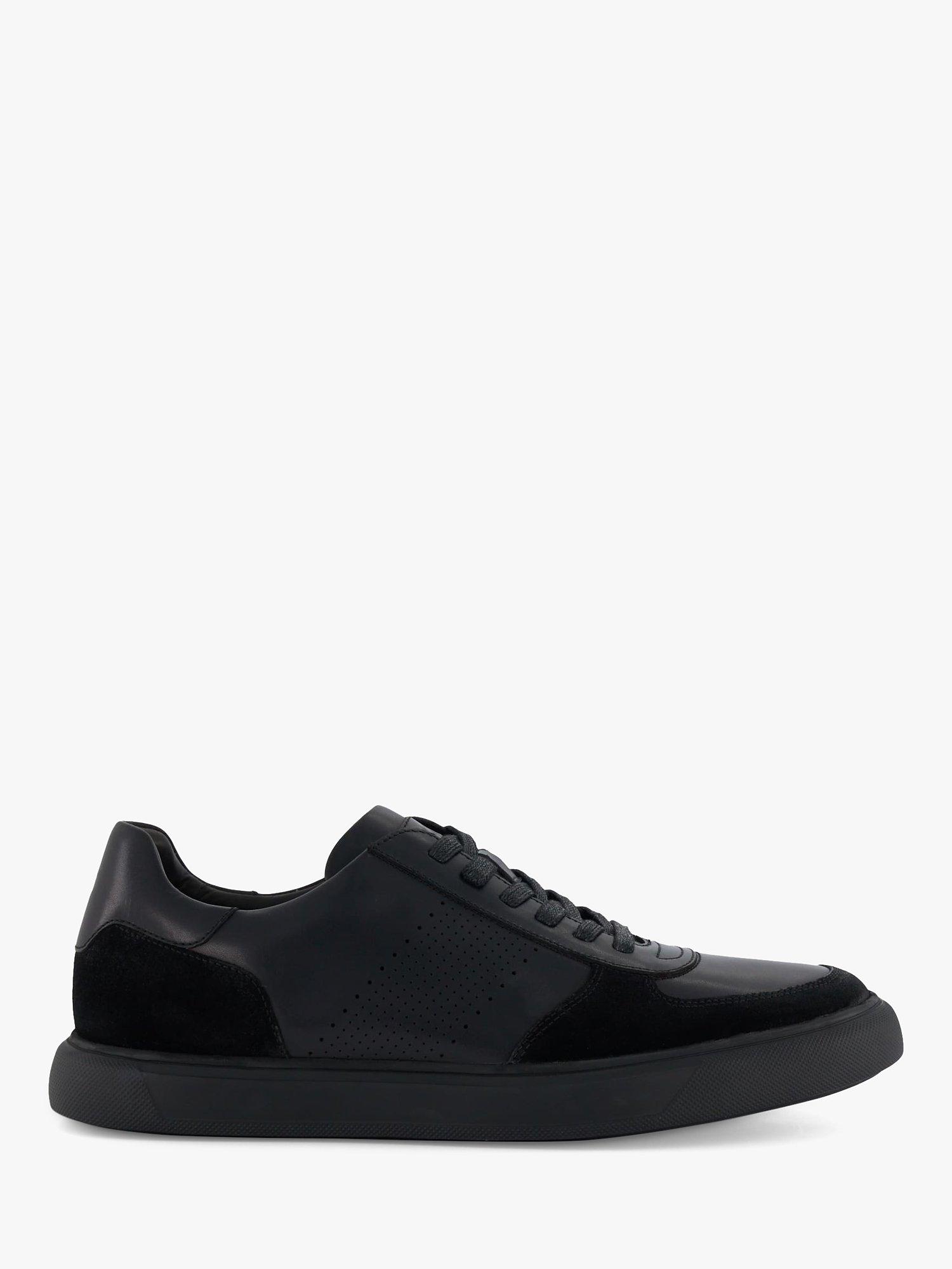 Dune Twickenham Leather Perforated Trainers, Black-leather_mix
